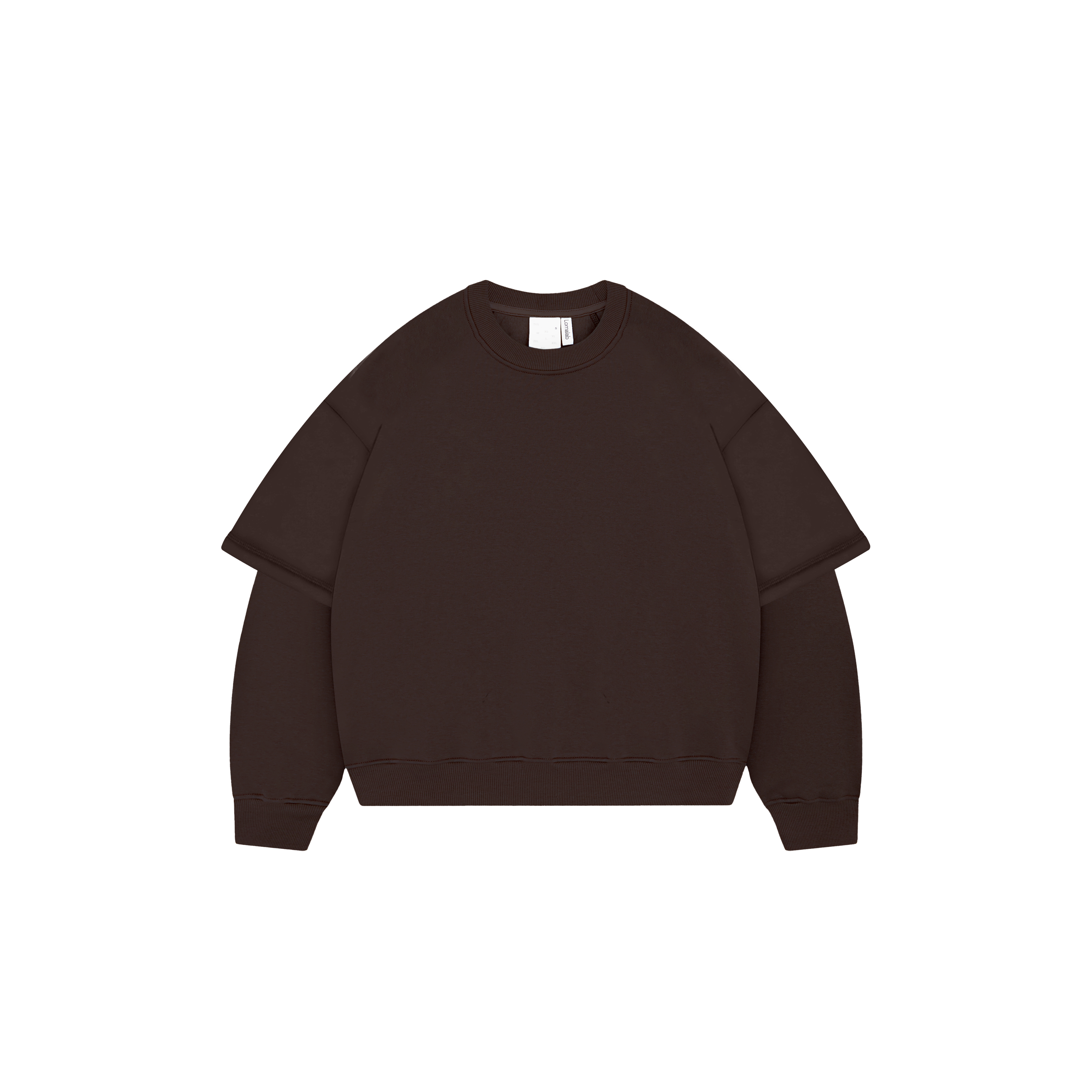 Maglia girocollo a doppia manica color marrone moka