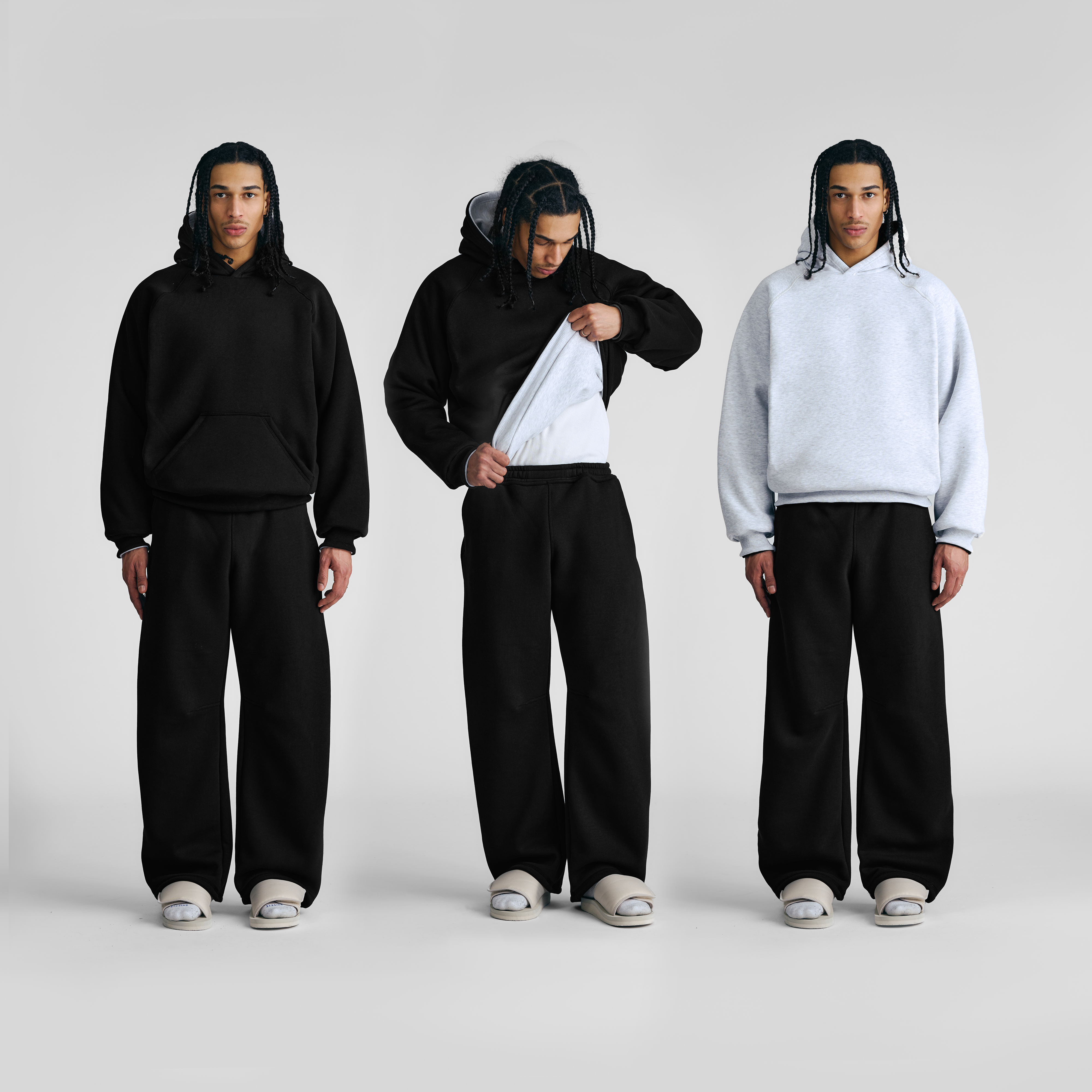 Jet Black & Gym Grey Double Face Hoodie