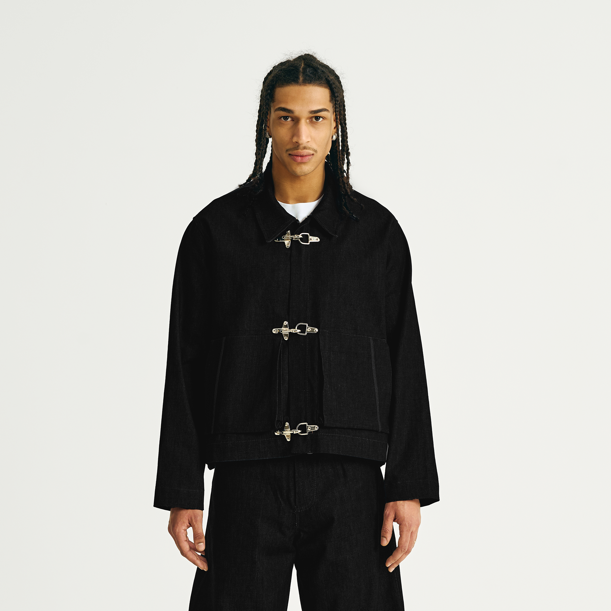 Raw Denim Clasp Work Jacket - Jet Black