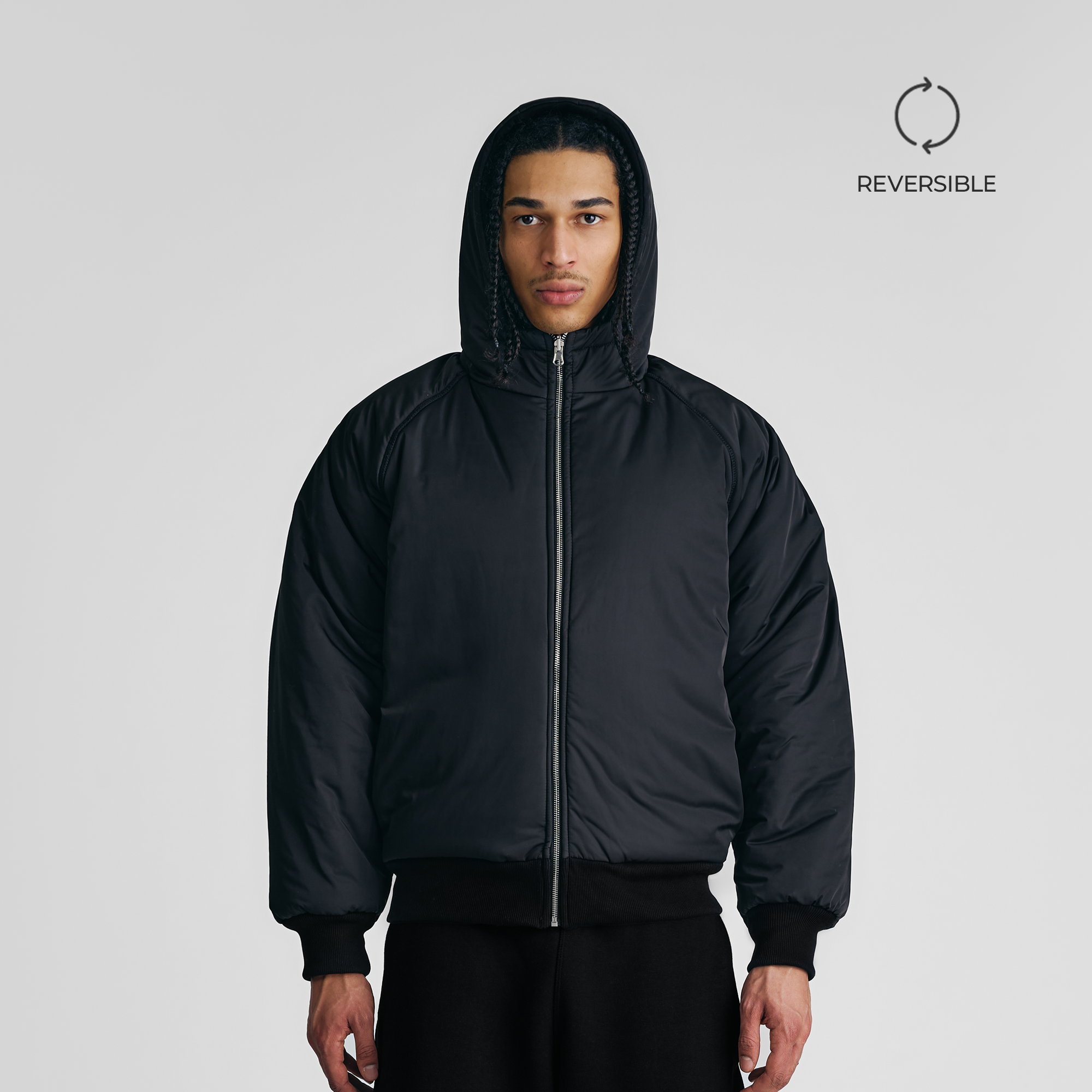 Jet Black 2-in-1 Padded Hoodie Jacket