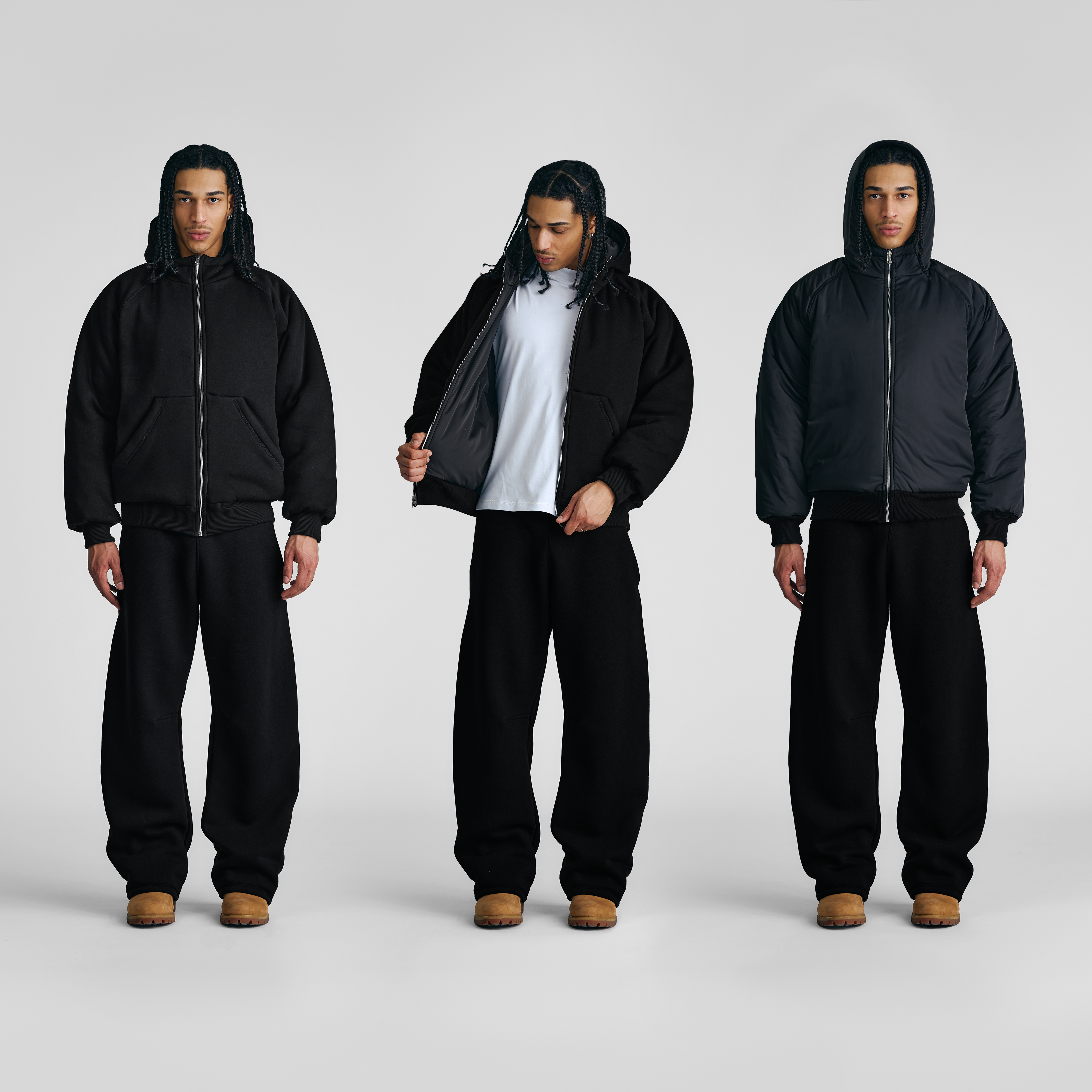Jet Black 2-in-1 Padded Hoodie Jacket