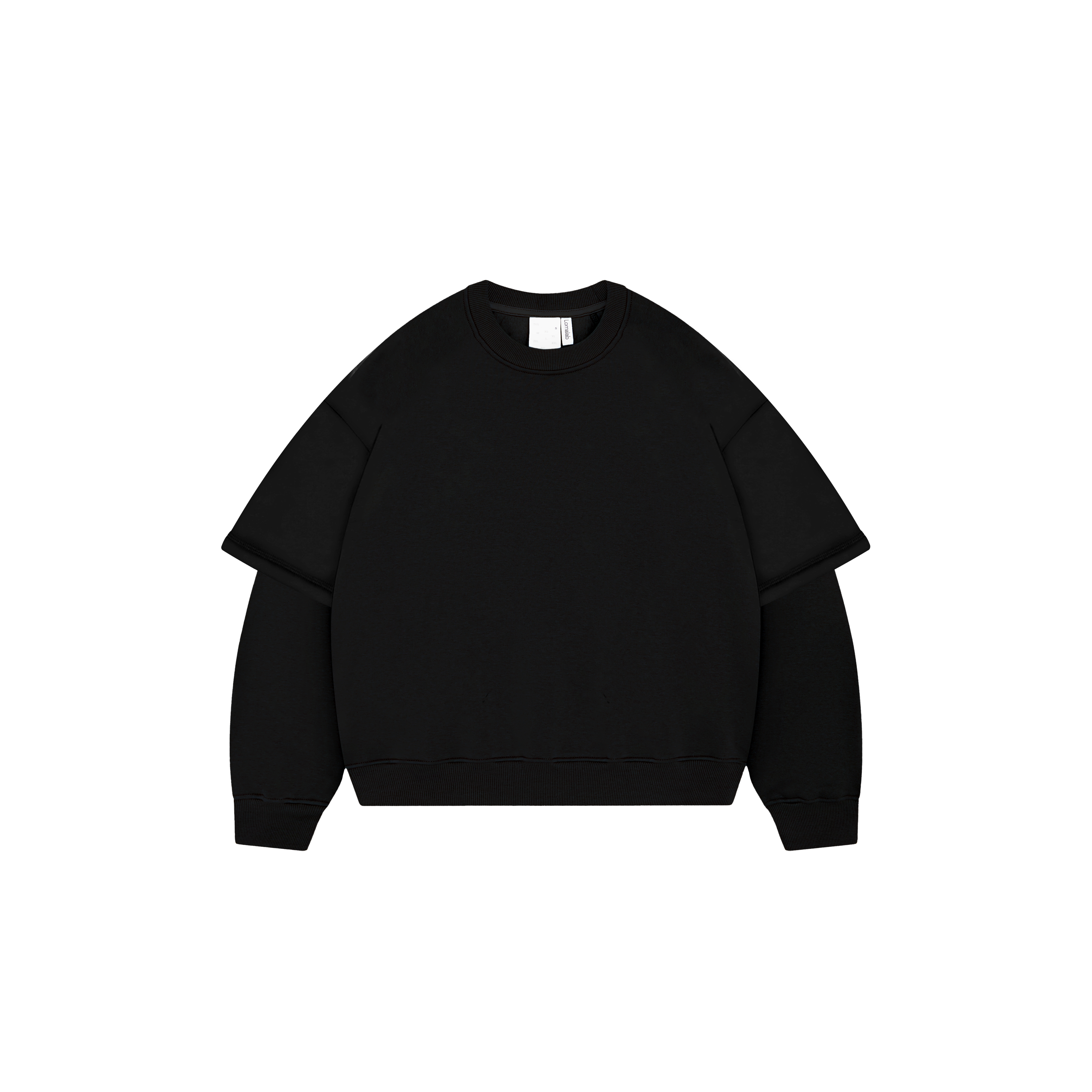 Maglia girocollo a doppia manica nera