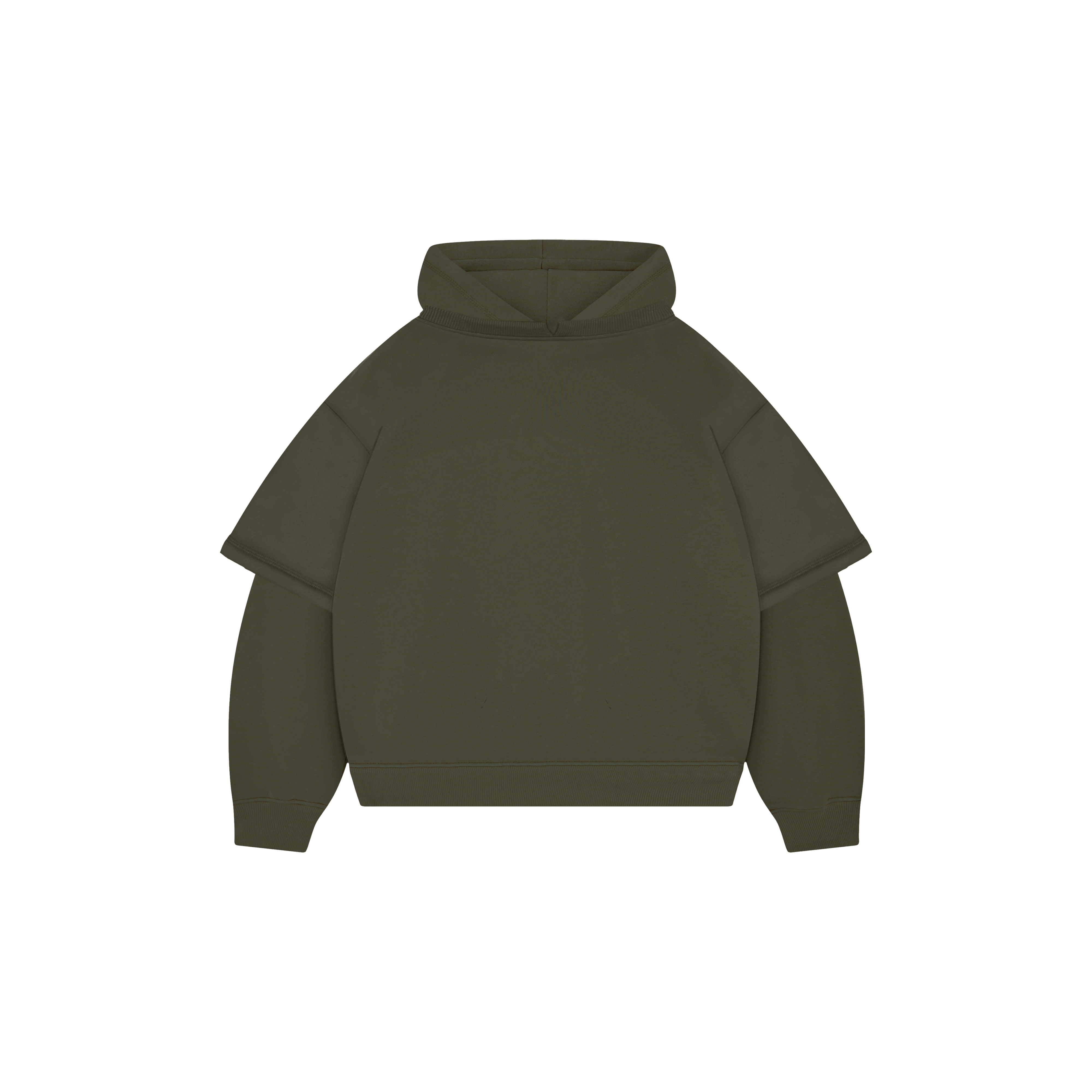 Felpa con cappuccio a doppia manica verde militare