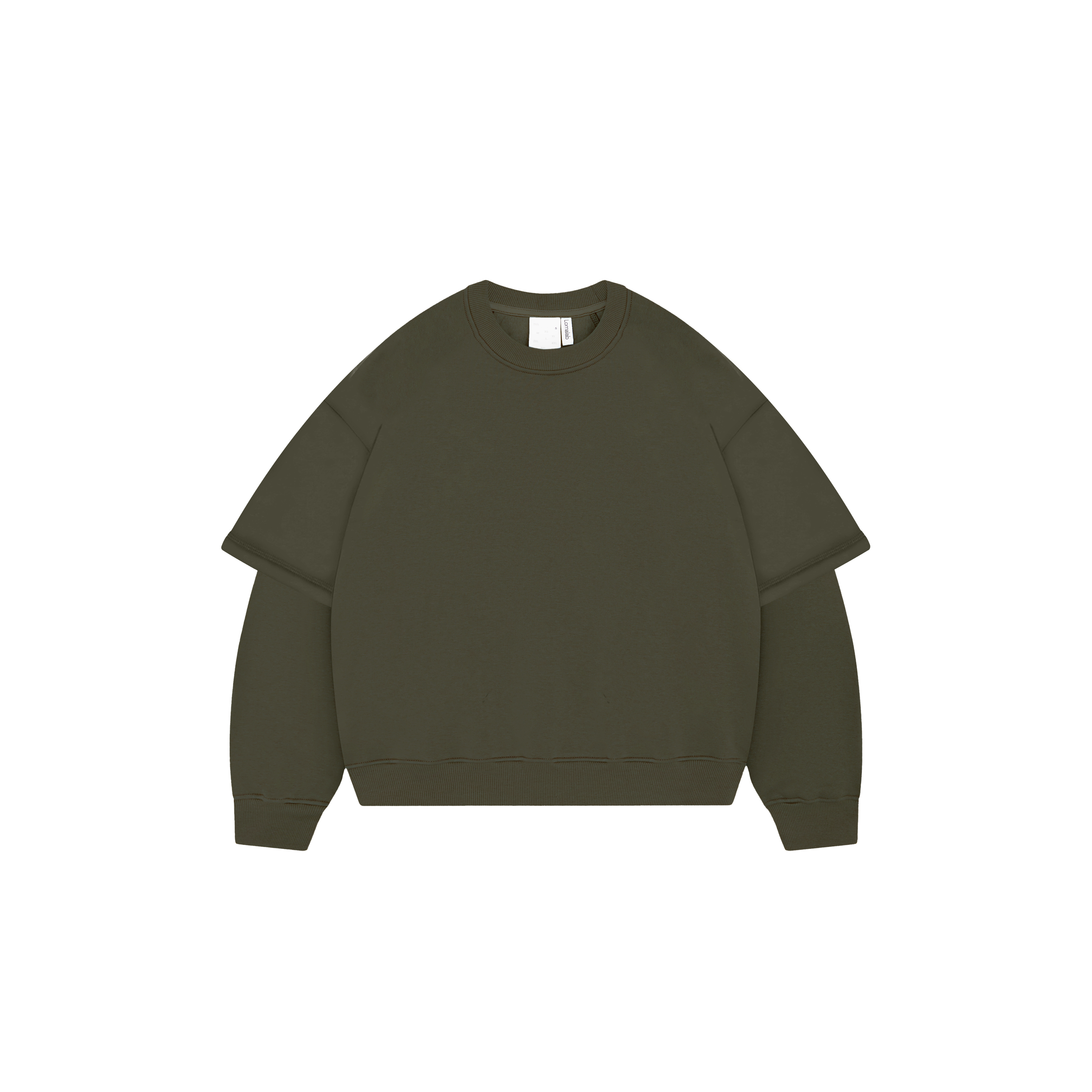 Military Green Double-Sleeve Crewneck
