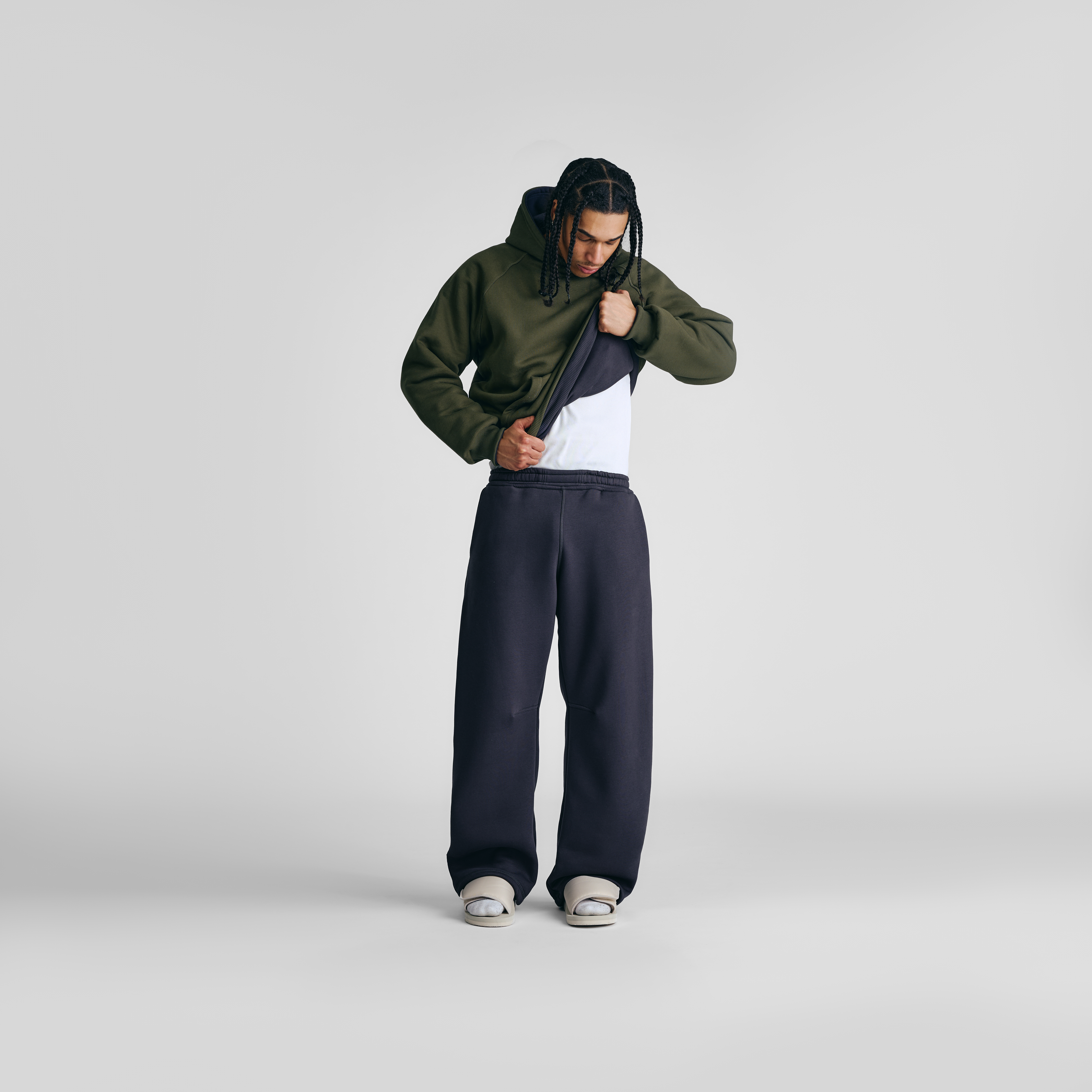Anthracite & Military Green Double Face Hoodie