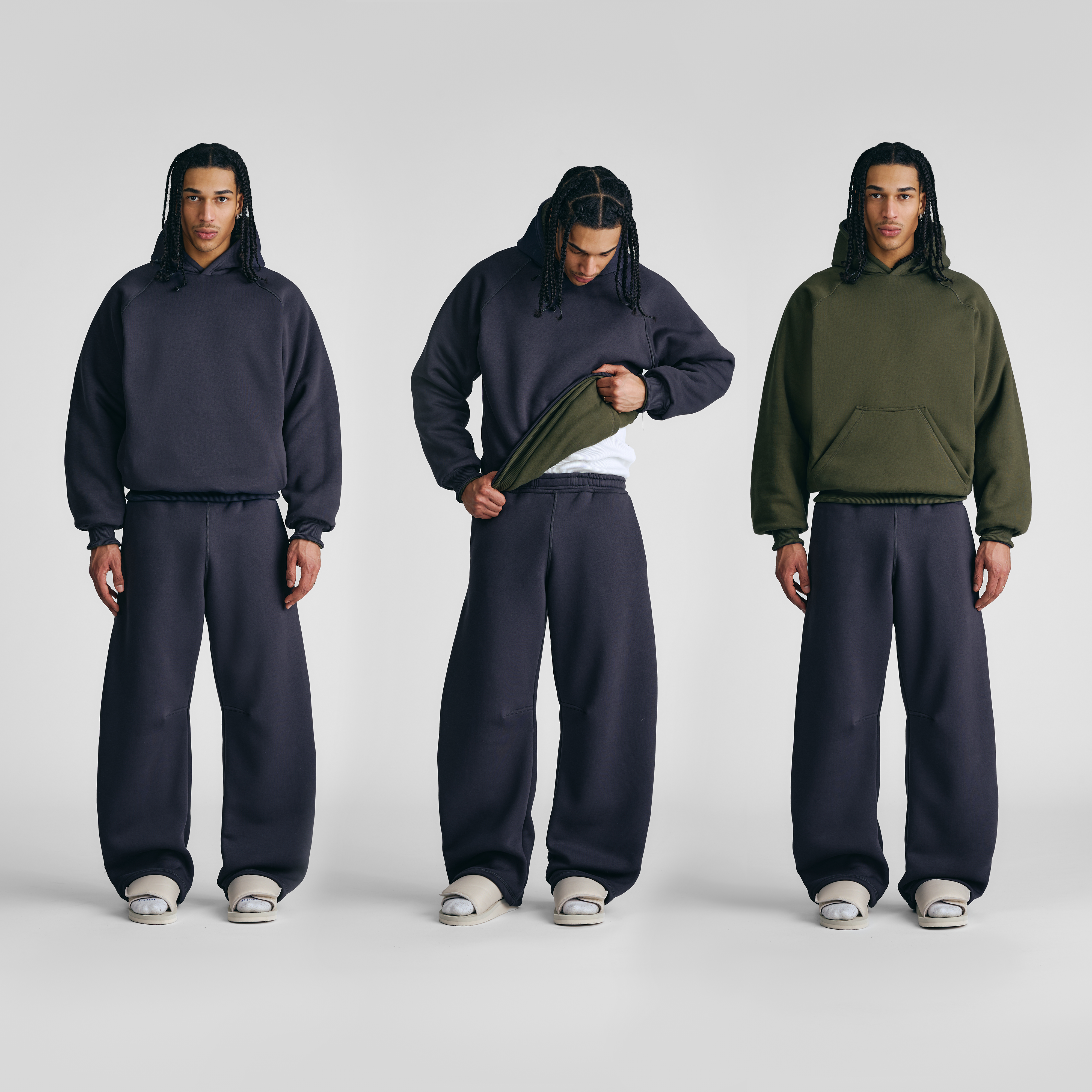 Anthracite & Military Green Double Face Hoodie