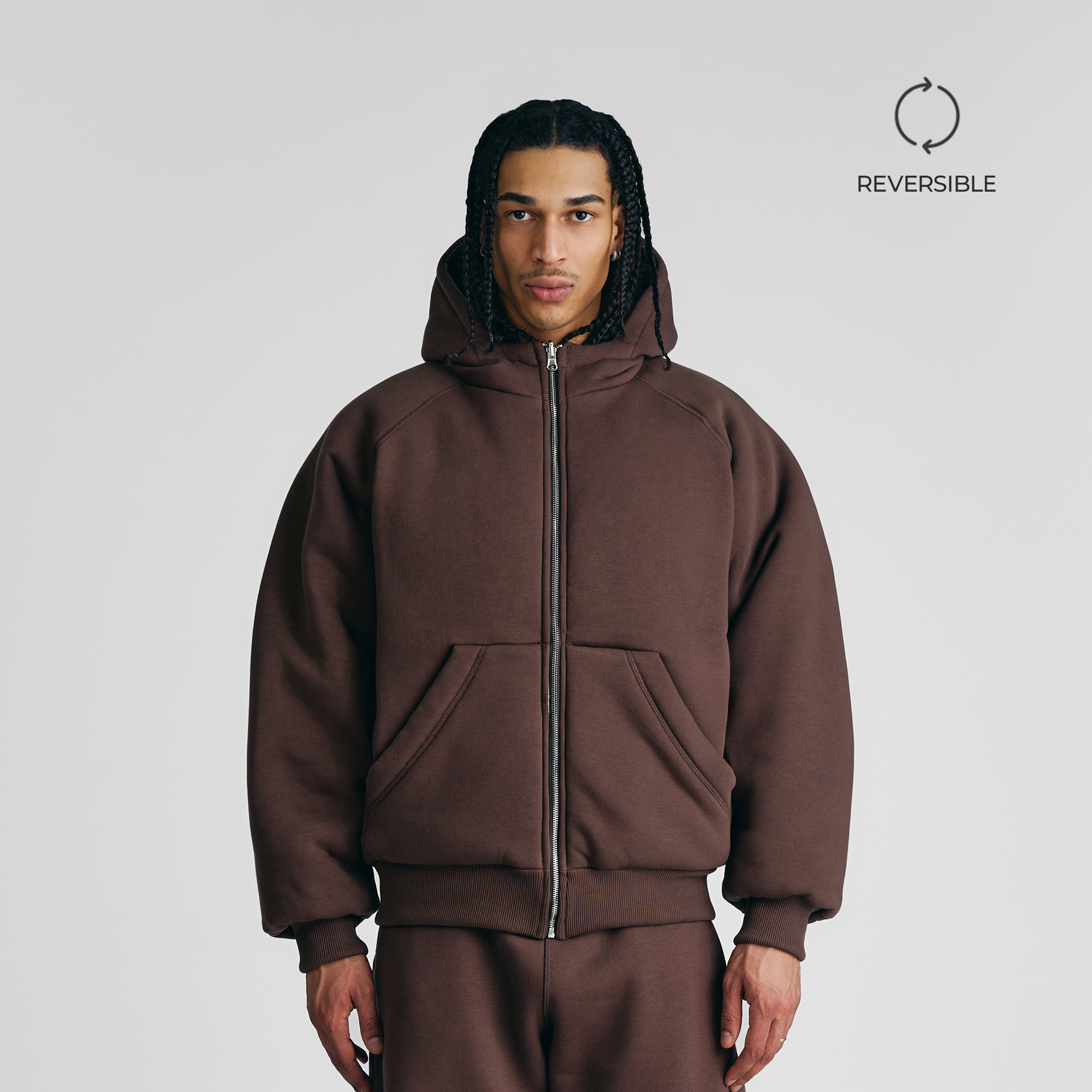 Giacca imbottita con cappuccio 2 in 1 color marrone moka