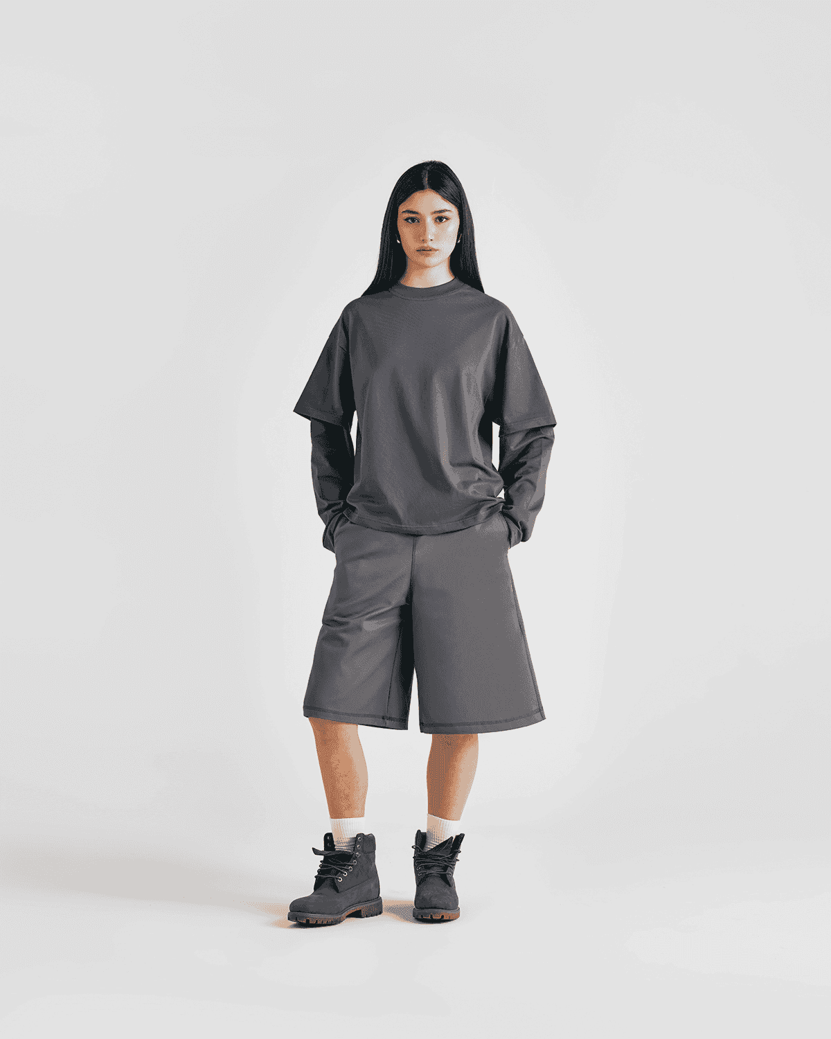 Everyday Anthracite Double-sleeve Tee