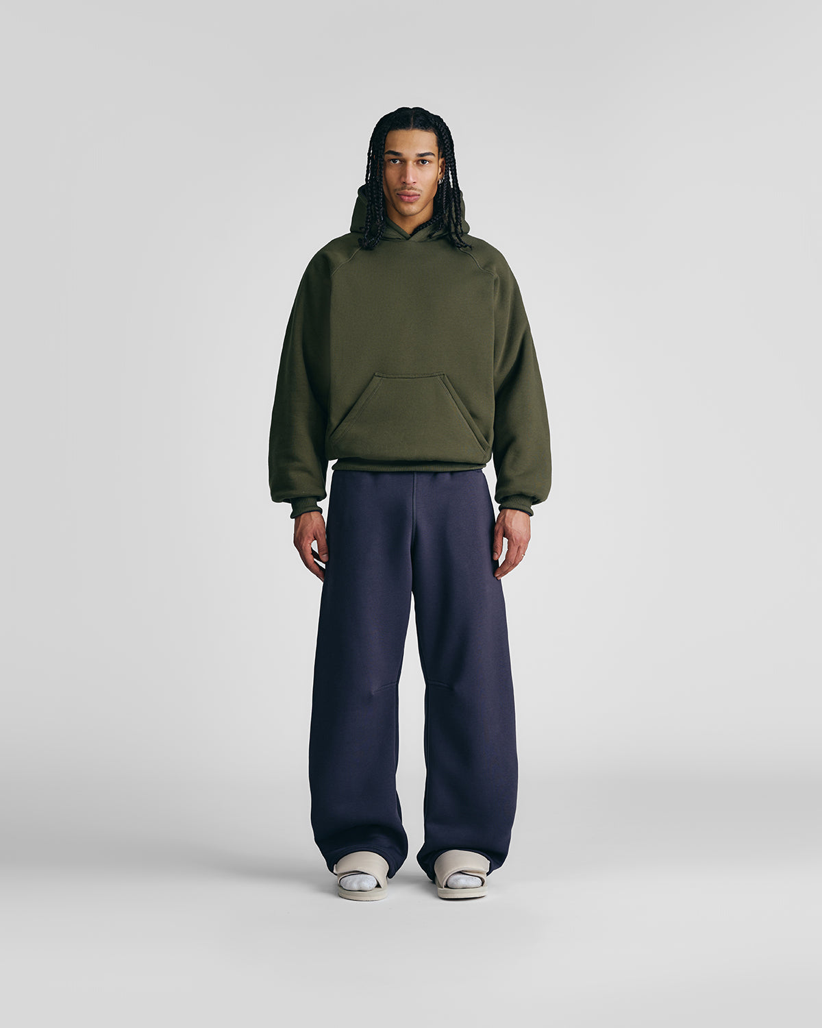 Anthracite & Military Green Double Face Hoodie