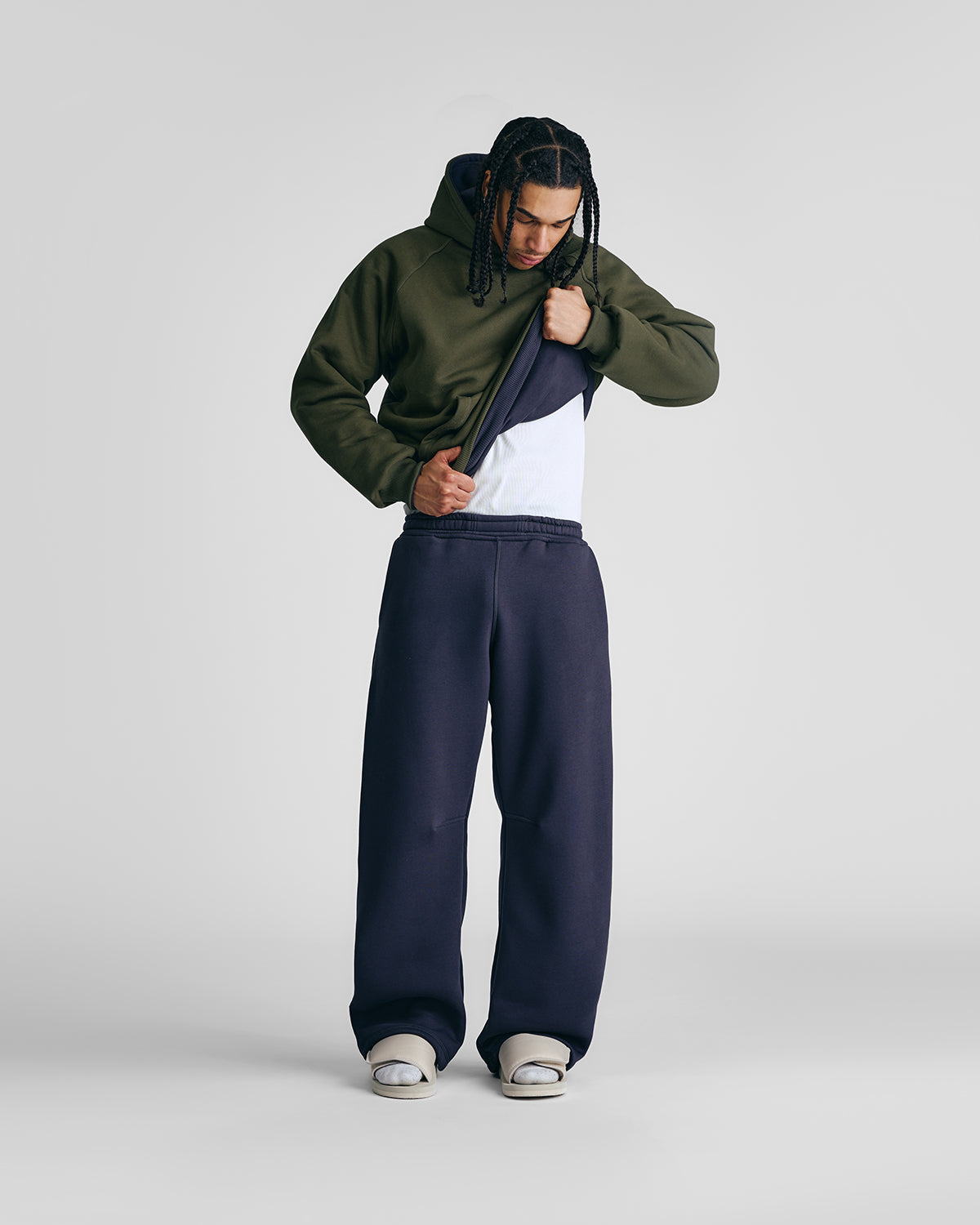 Anthracite & Military Green Double Face Hoodie