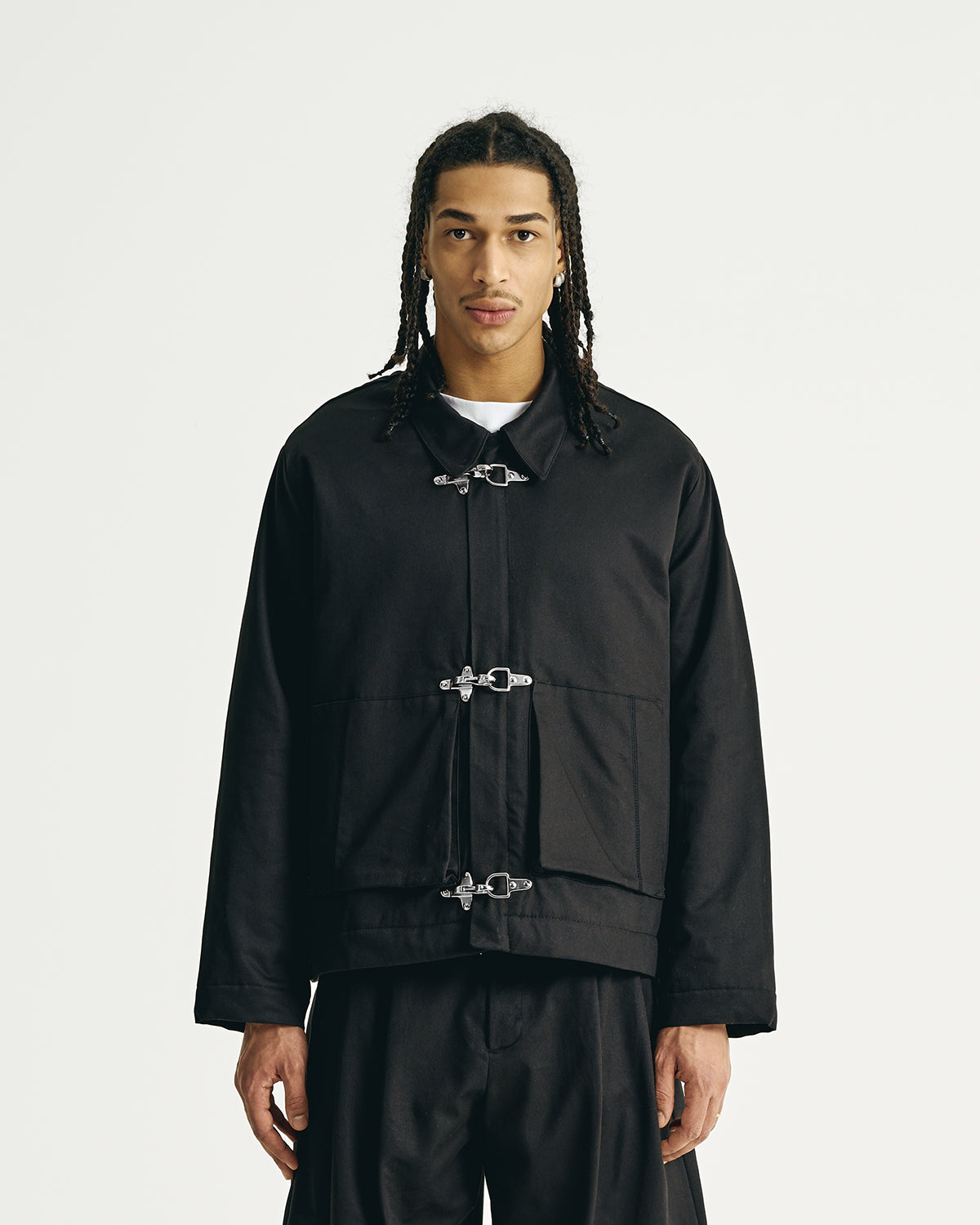 Padded Clasp Work Jacket - Jet Black