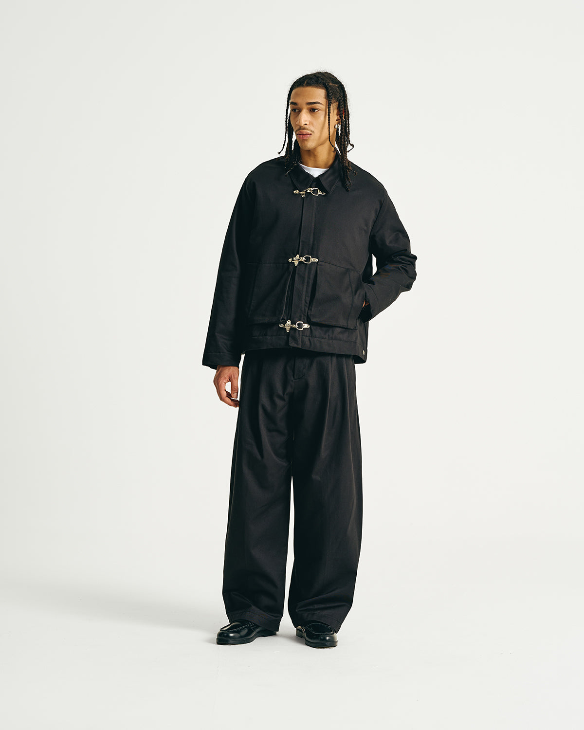 Canvas Pleated Pants - Jet Black