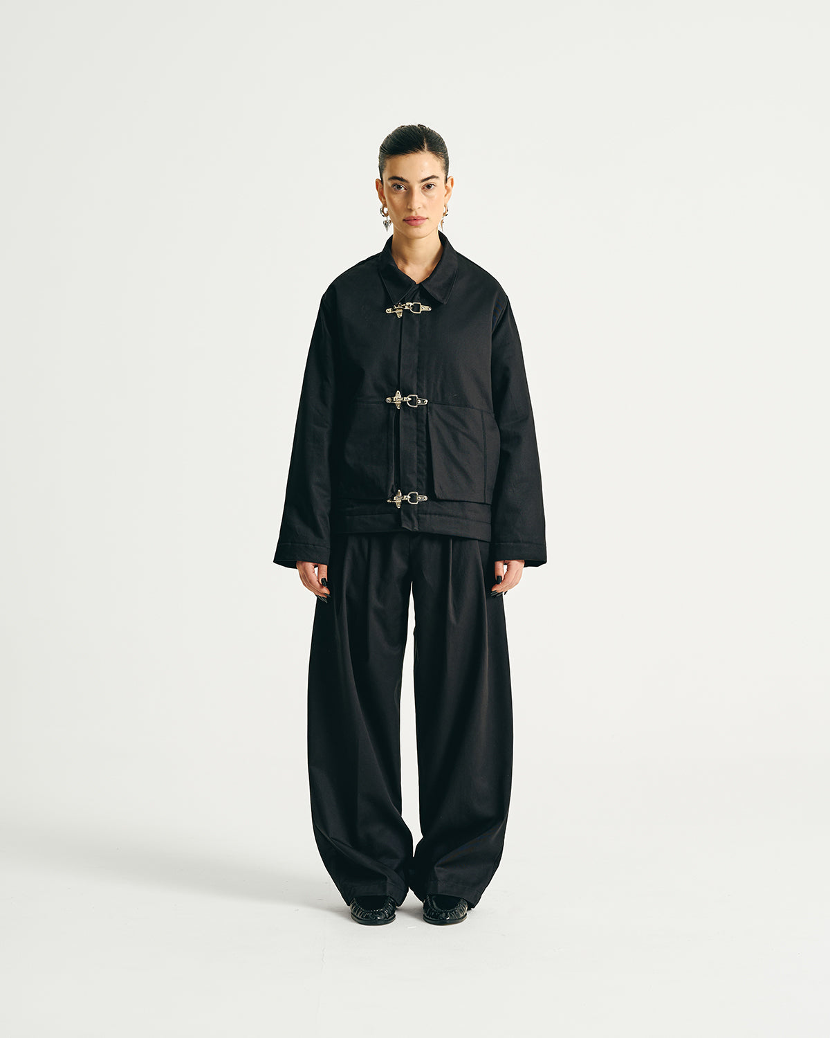 Padded Clasp Work Jacket - Jet Black