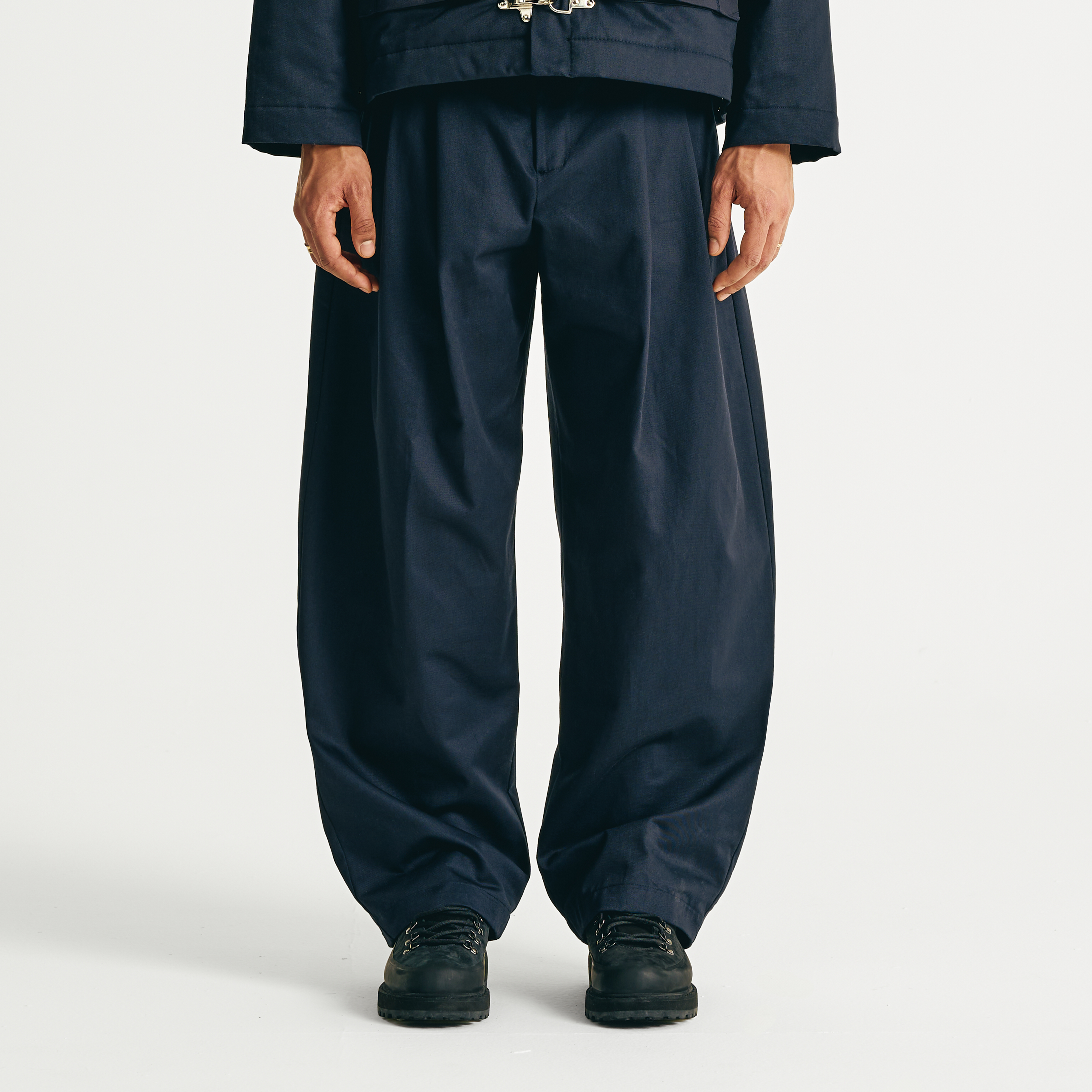 Canvas Pleated Pants - Navy Blue