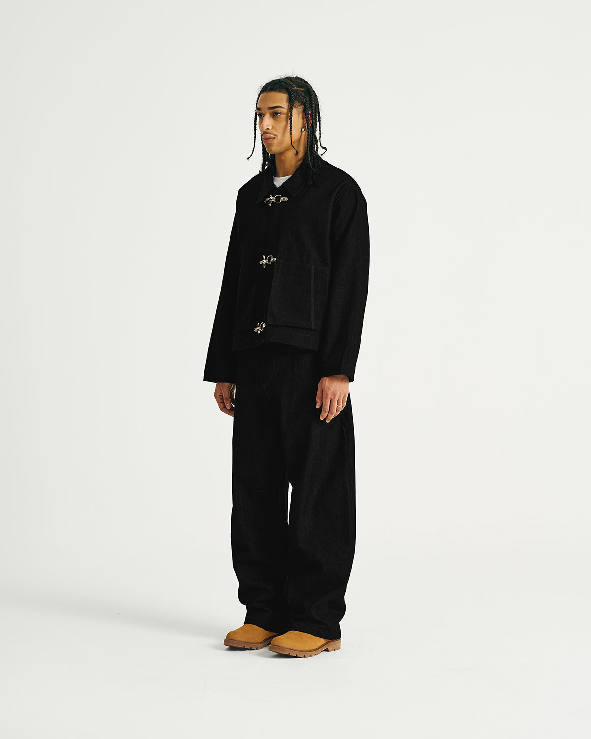 Raw Denim Clasp Work Jacket - Jet Black