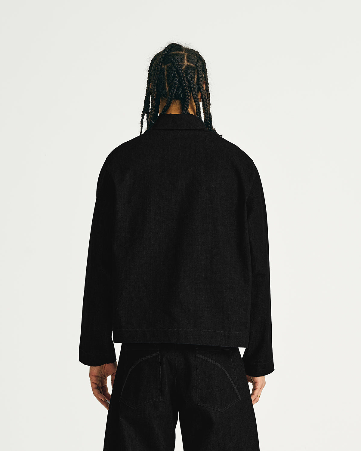Raw Denim Clasp Work Jacket - Jet Black