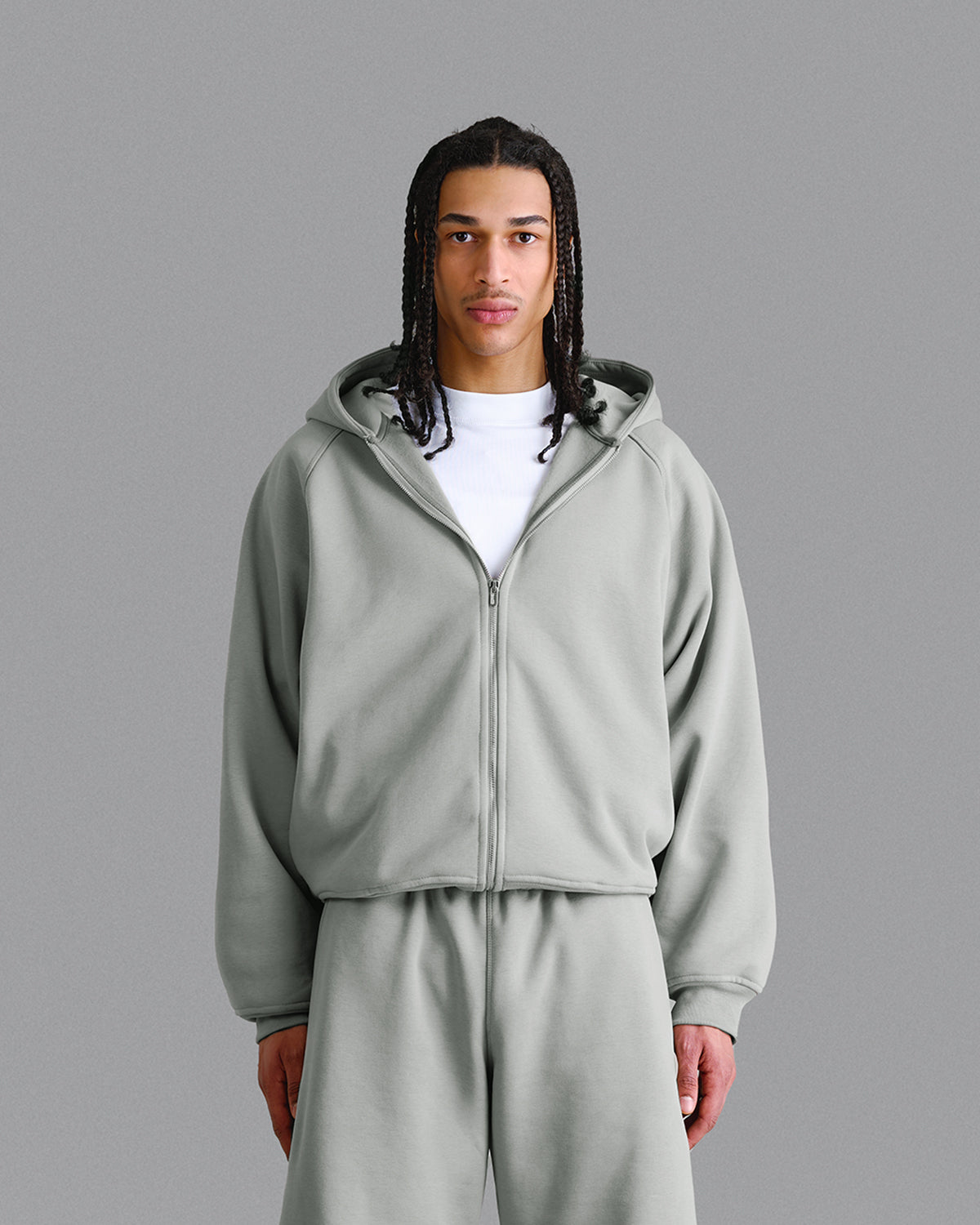 Premium 500gsm Dust Matcha Zip Hoodie