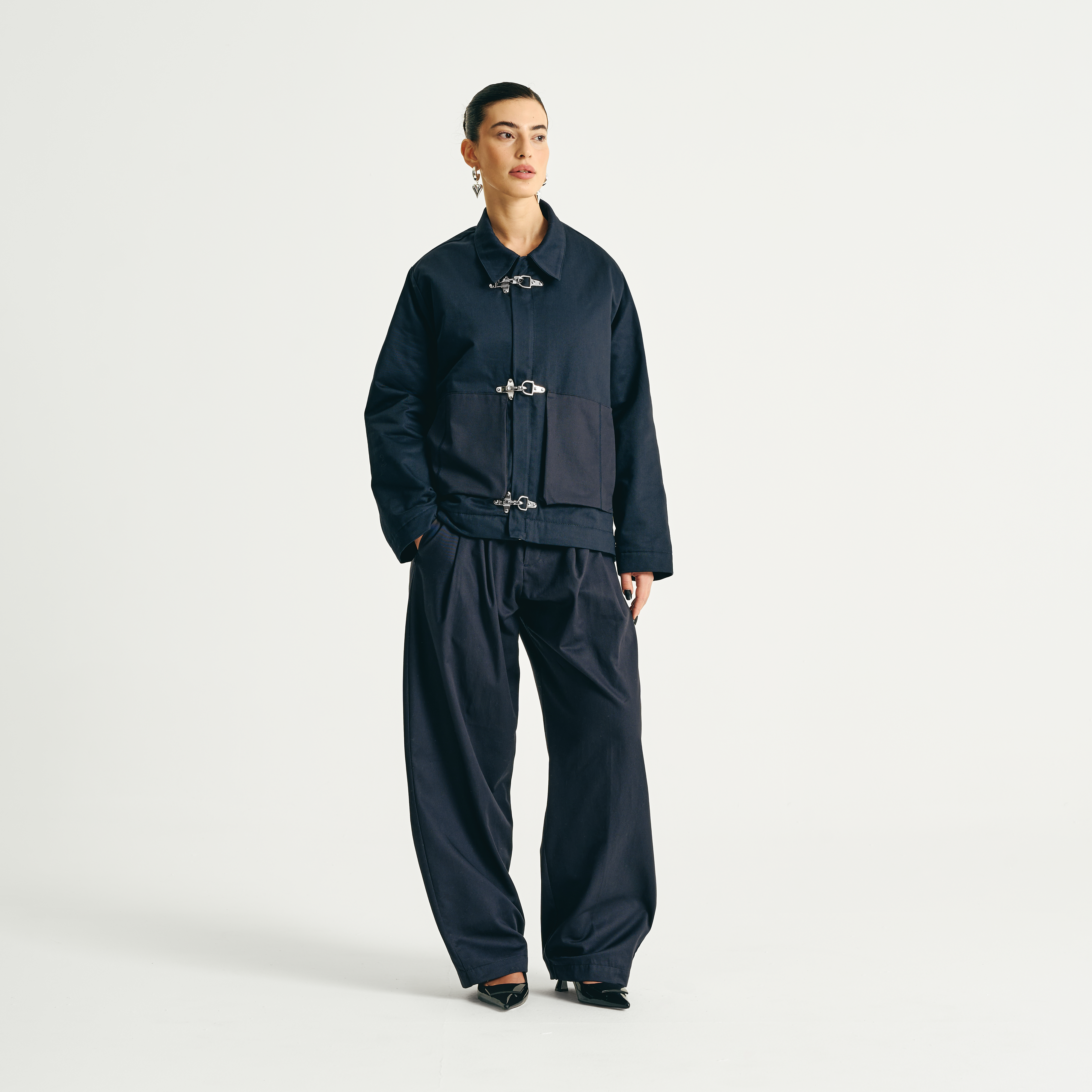 Padded Clasp Work Jacket - Navy Blue