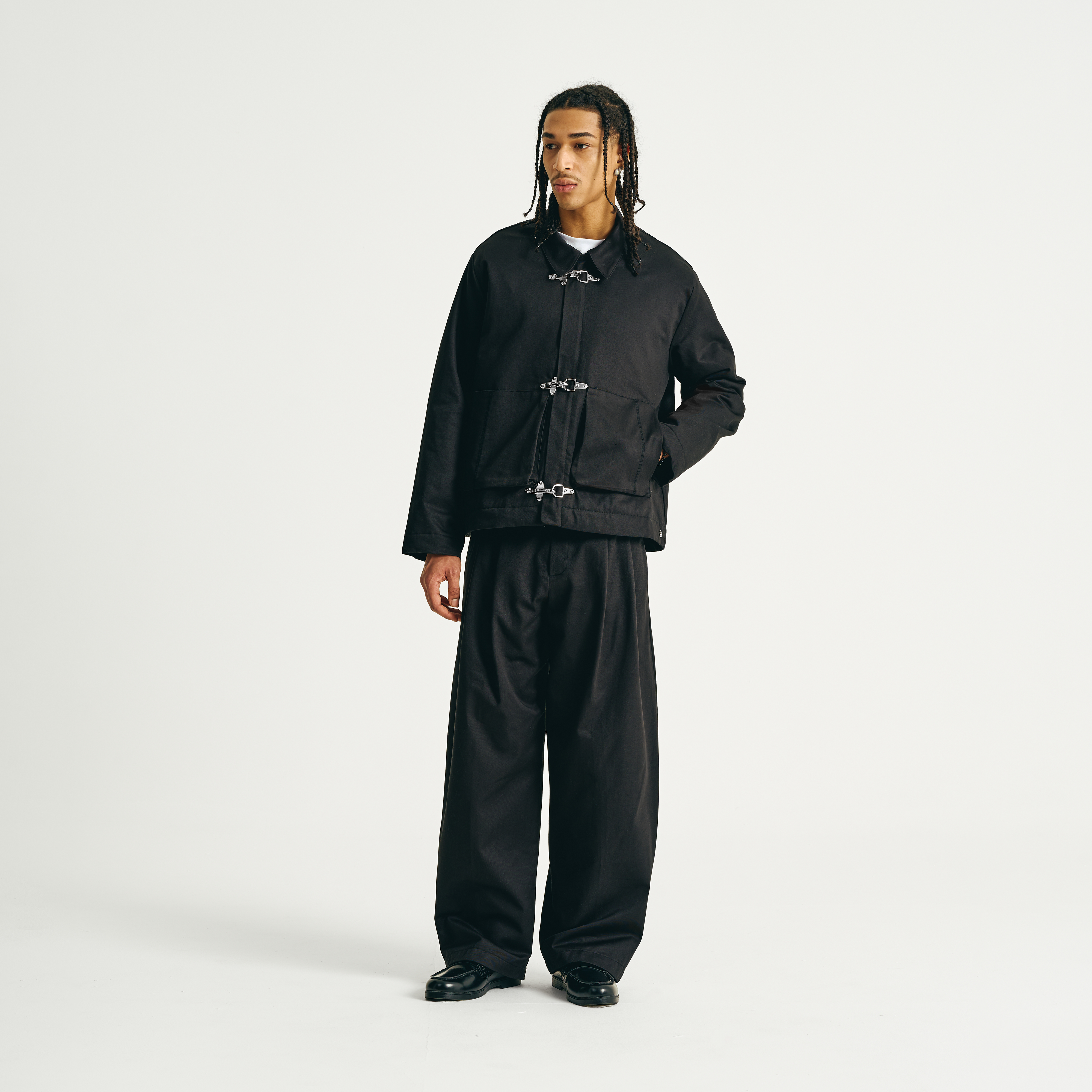 Canvas Pleated Pants - Jet Black