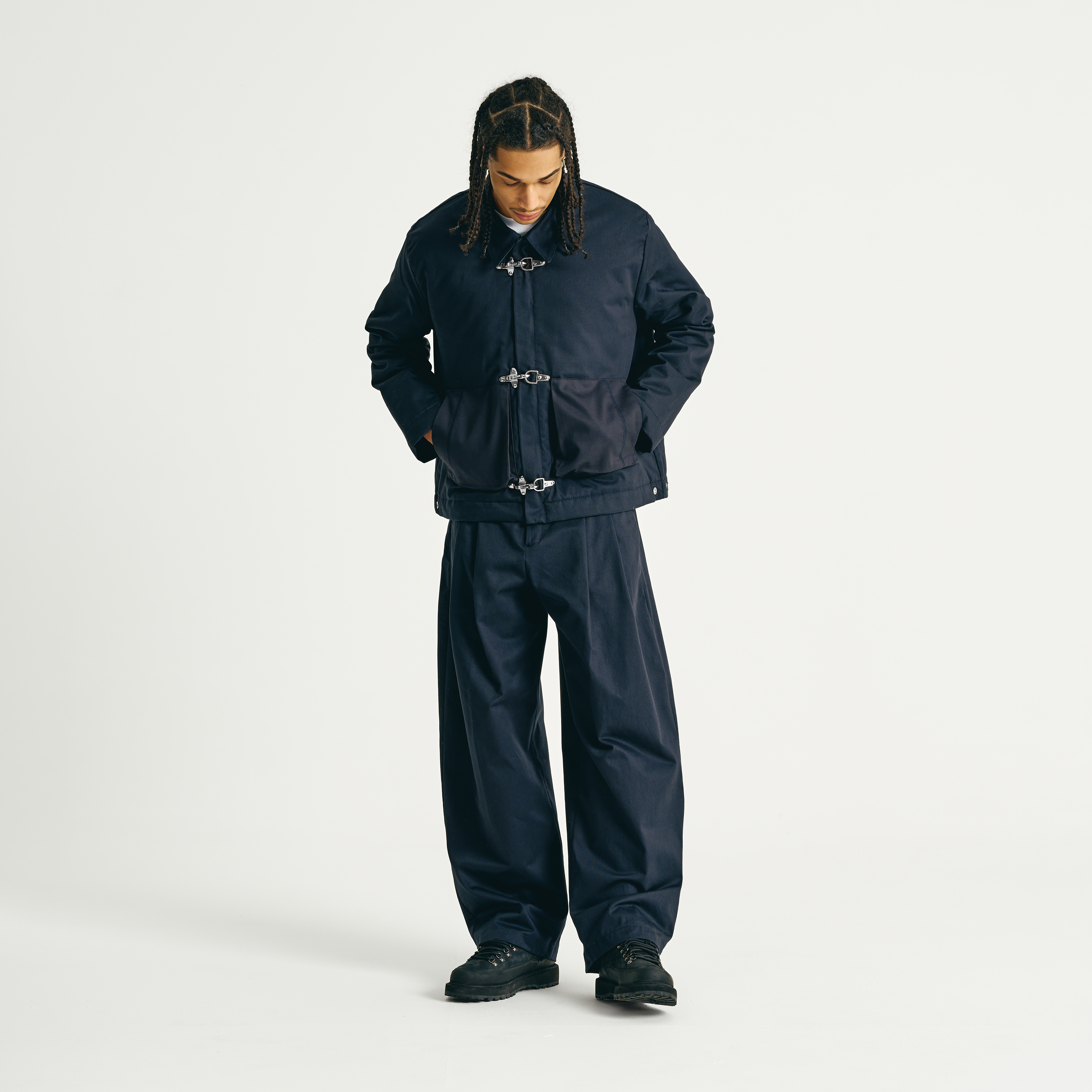 Padded Clasp Work Jacket - Navy Blue