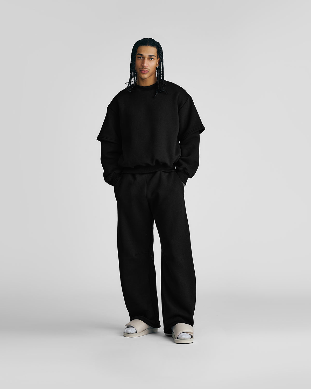 Jet Black Double-Sleeve Crewneck