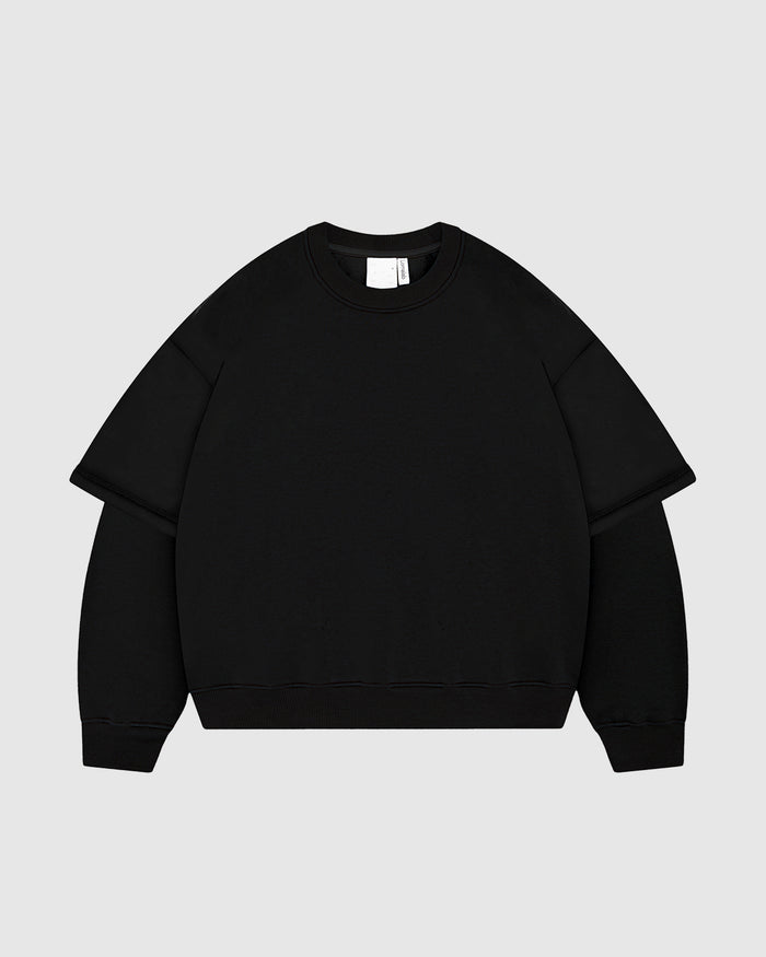 Jet Black Double-Sleeve Crewneck