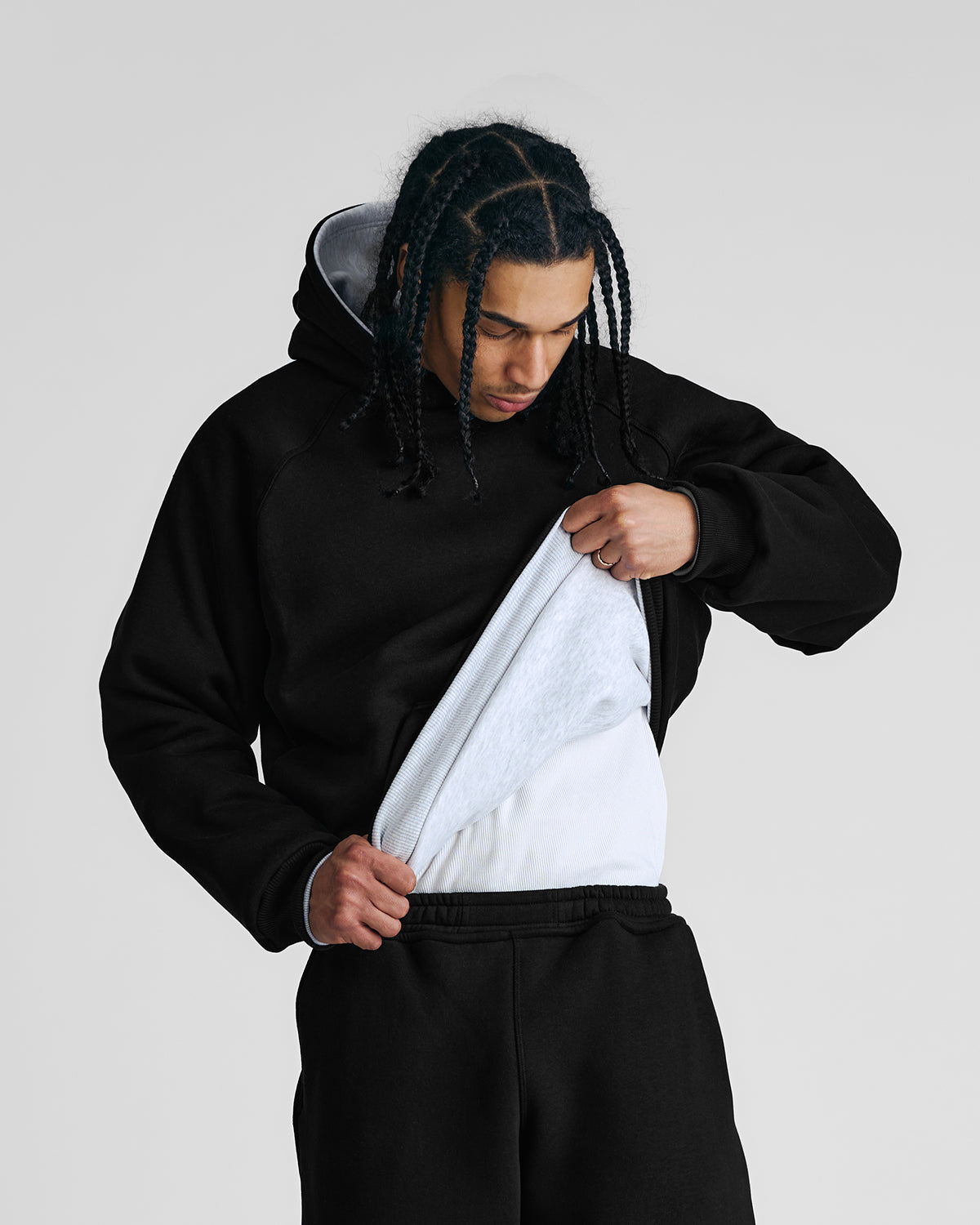 Jet Black & Gym Grey Double Face Hoodie