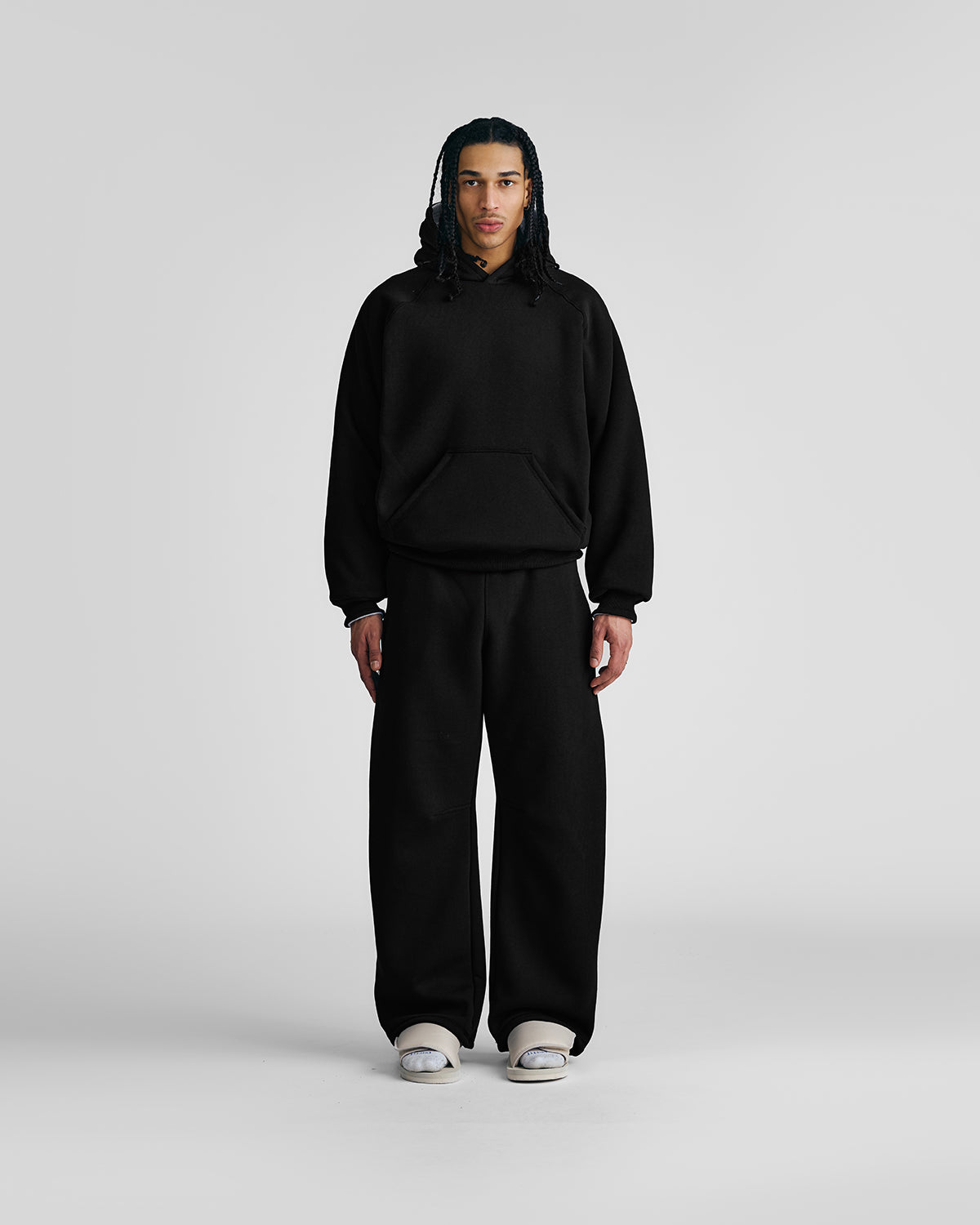 Jet Black & Gym Grey Double Face Hoodie