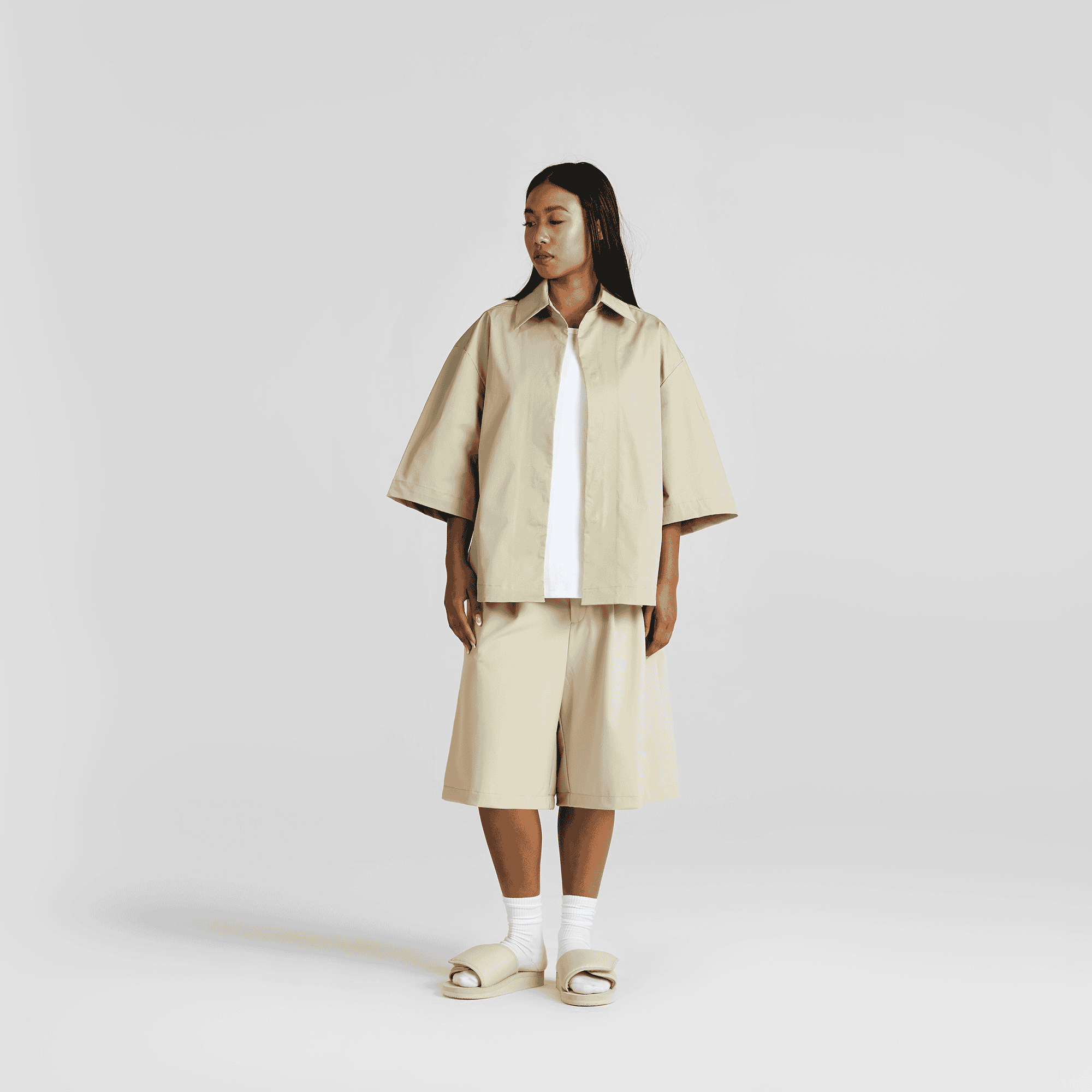 Pure Sand Everyday Pleated Jorts