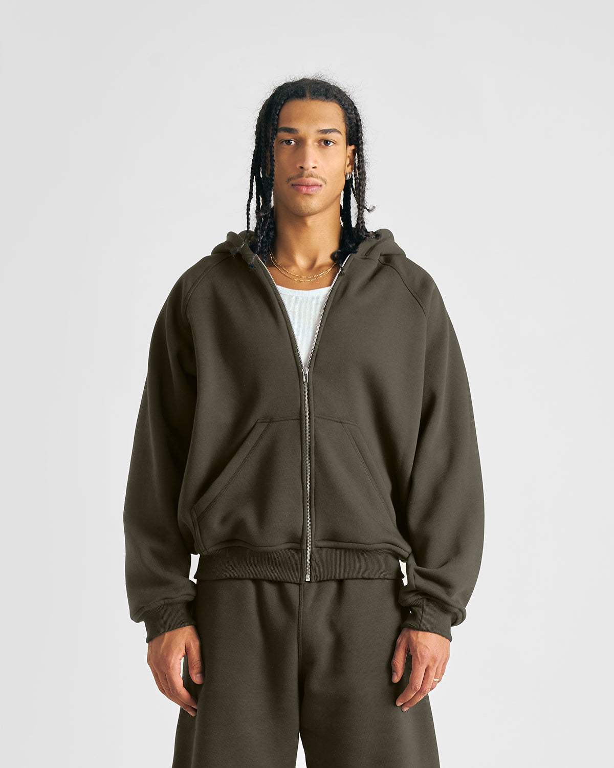 EVERYDAY MILITARY GREEN ZIP HOODIE