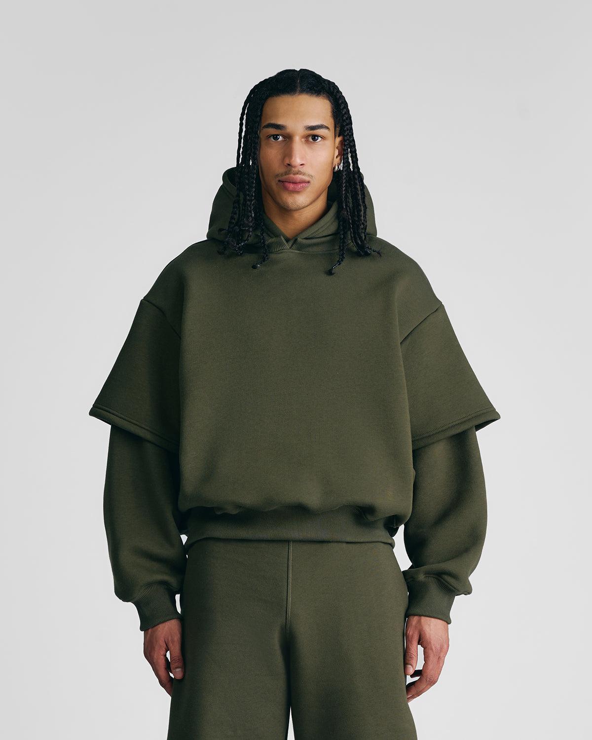 Military Green Double-Sleeve Hoodie