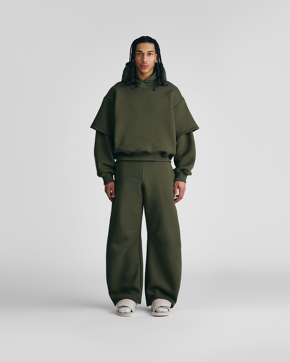 Military Green Double-Sleeve Hoodie