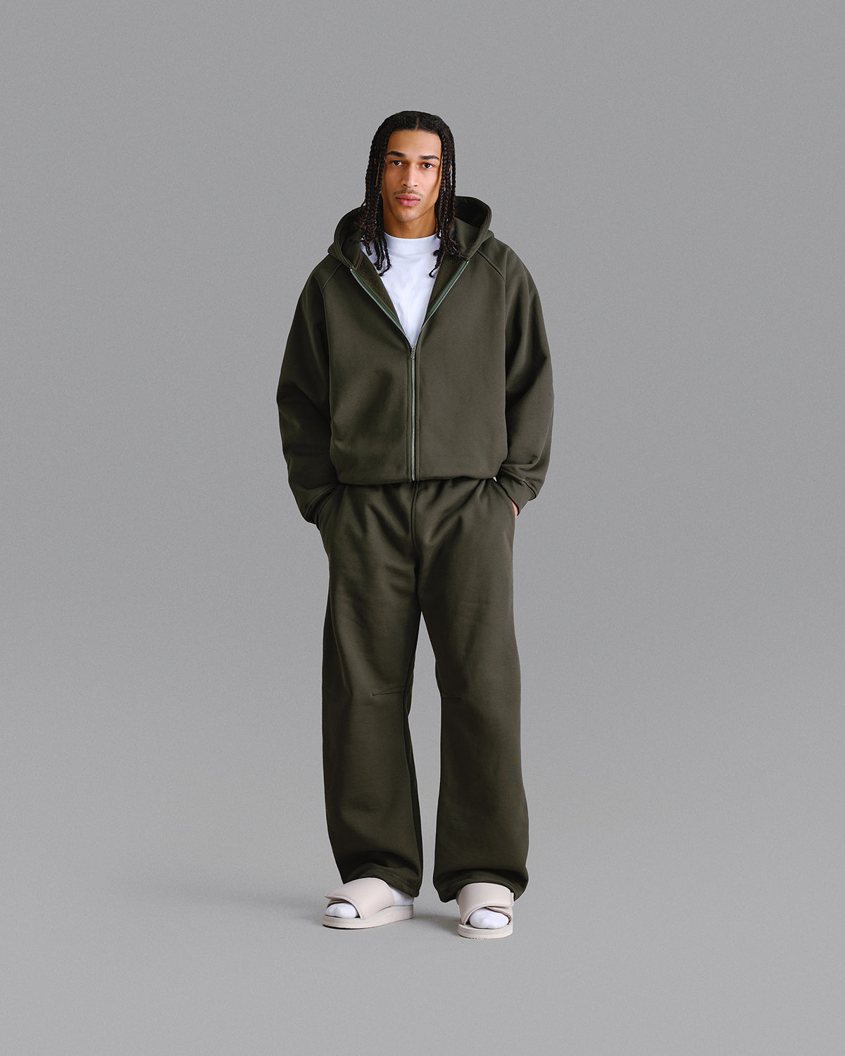 Premium 500gsm Military Green Zip Hoodie