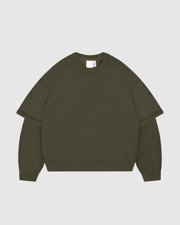 Military Green Double-Sleeve Crewneck