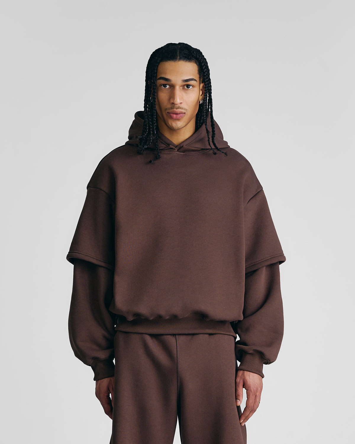 Mocha Brown Double-Sleeve Hoodie