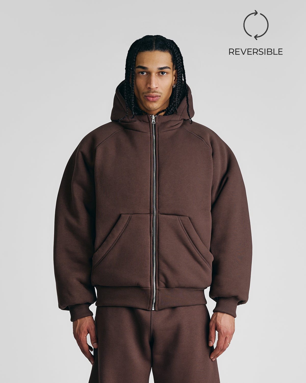 Mocha Brown 2-in-1 Padded Hoodie Jacket
