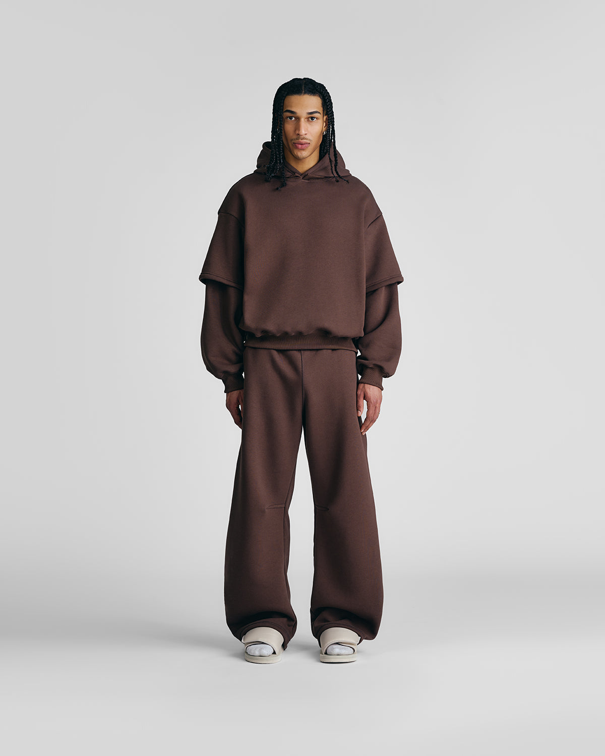 Mocha Brown Double-Sleeve Hoodie