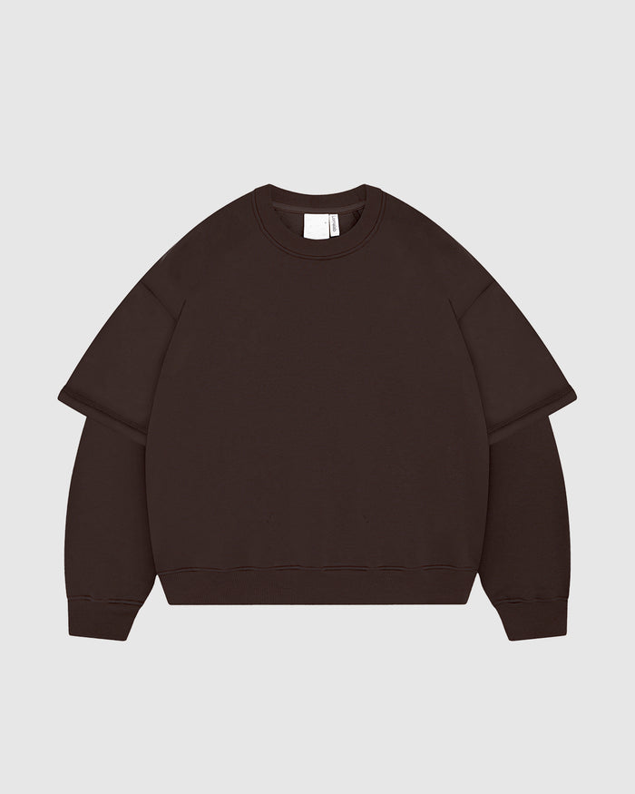 Mocha Brown Double-Sleeve Crewneck