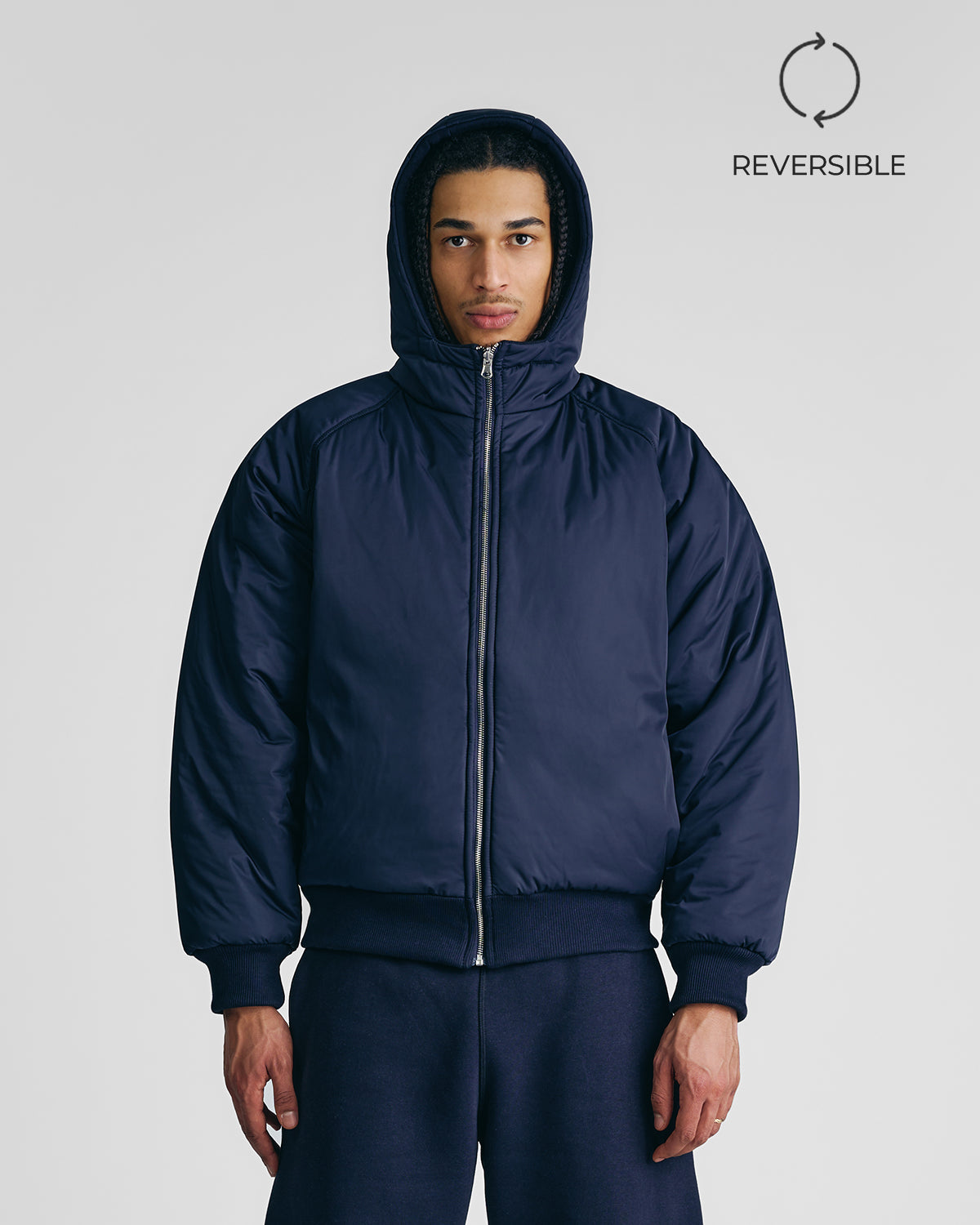 Navy Blue 2-in-1 Padded Hoodie Jacket