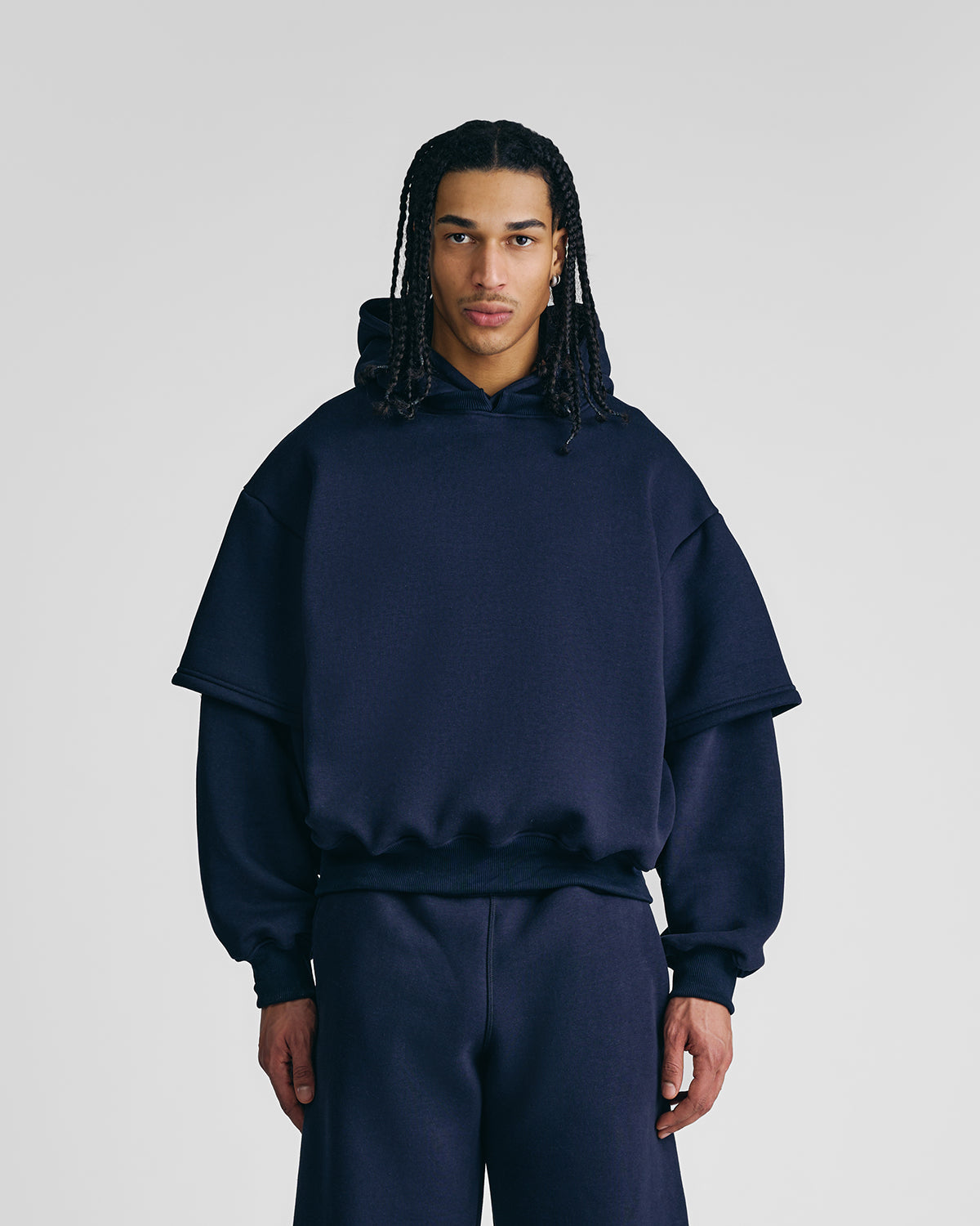 Navy Blue Double-Sleeve Hoodie