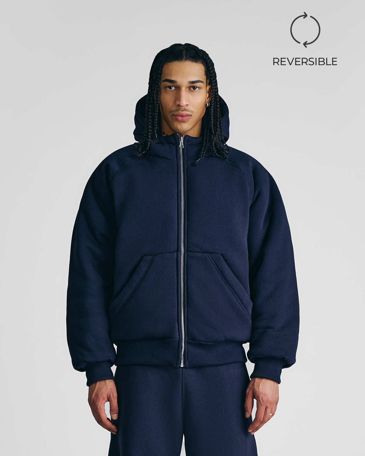 Navy Blue 2-in-1 Padded Hoodie Jacket