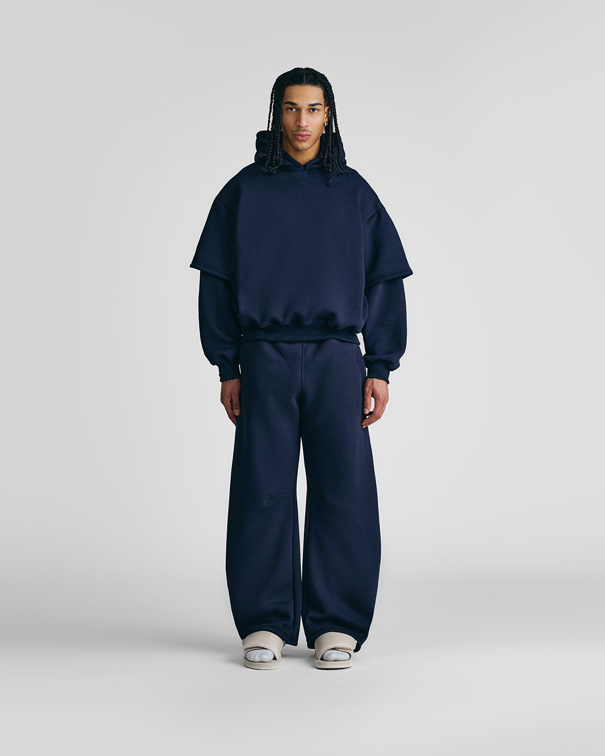 Navy Blue Double-Sleeve Hoodie
