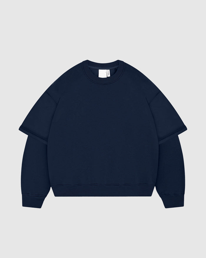 Navy Blue Double-Sleeve Crewneck