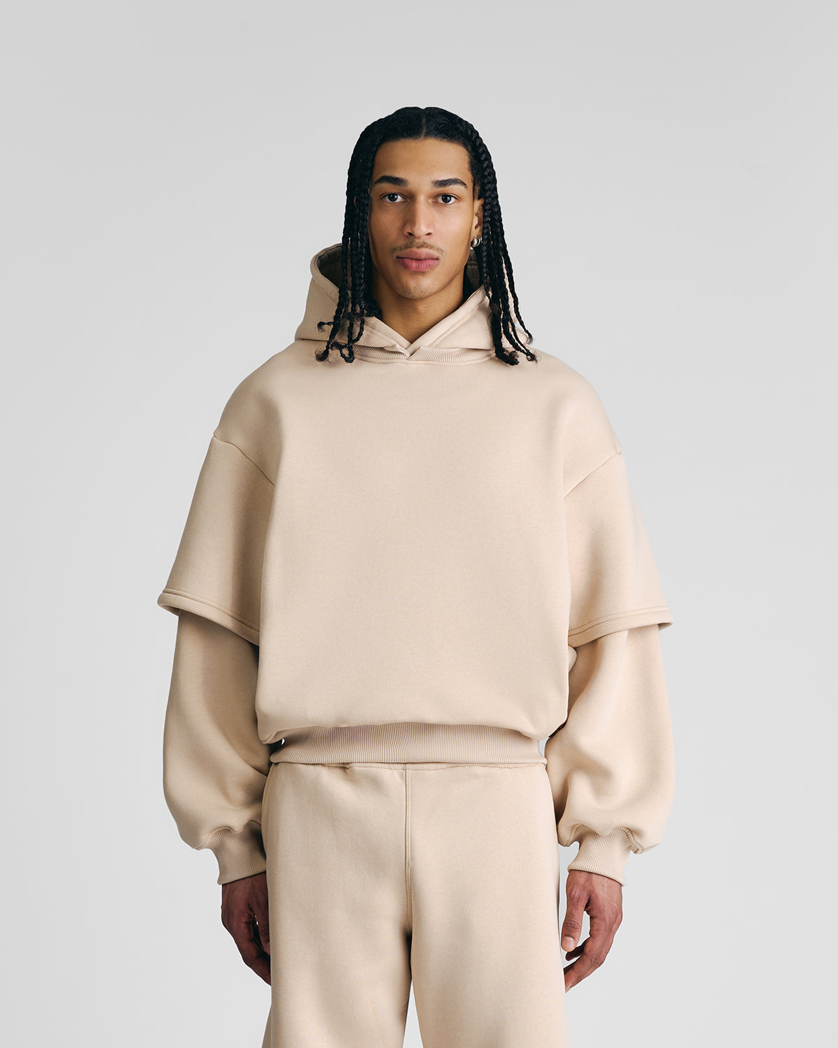Soft Sand Double-Sleeve Hoodie