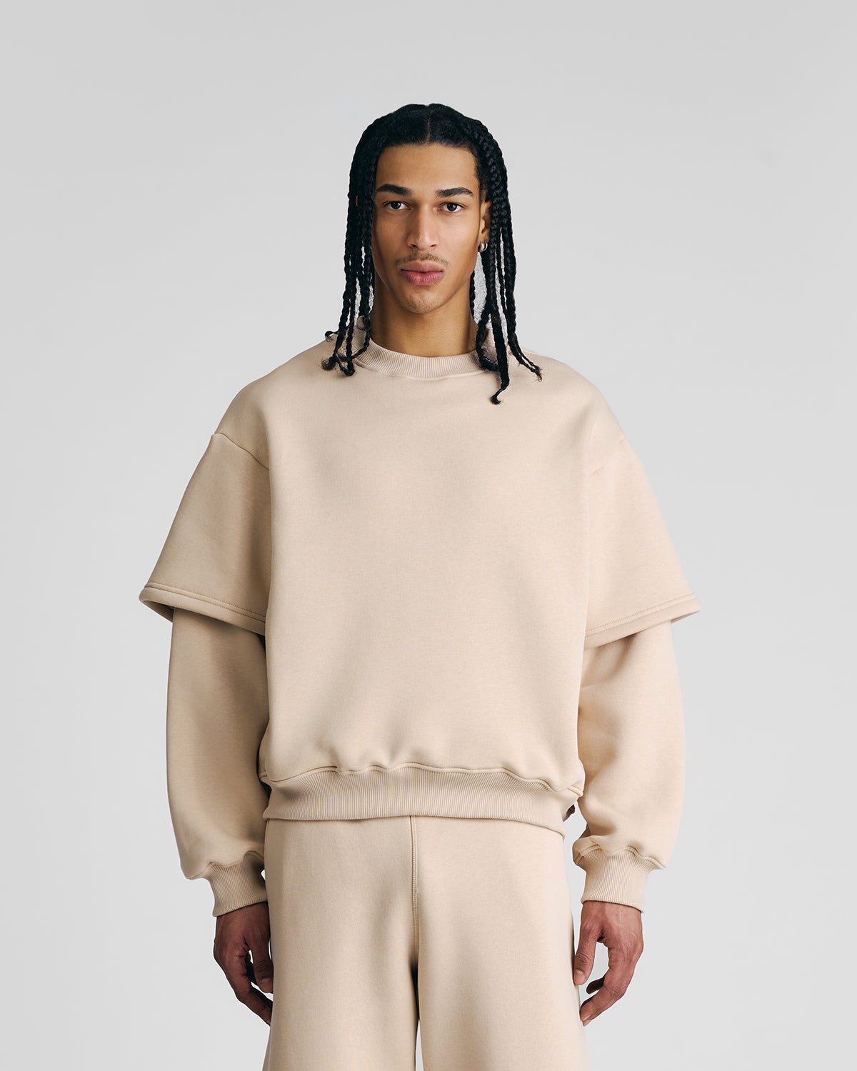 Soft Sand Double-Sleeve Crewneck