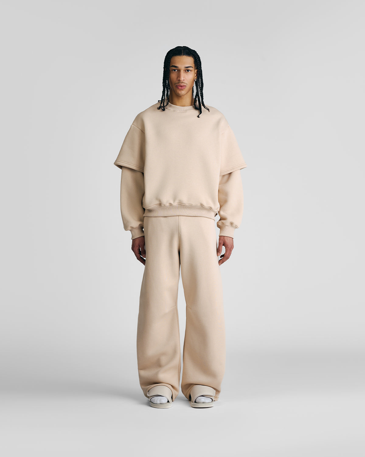 Soft Sand Double-Sleeve Crewneck