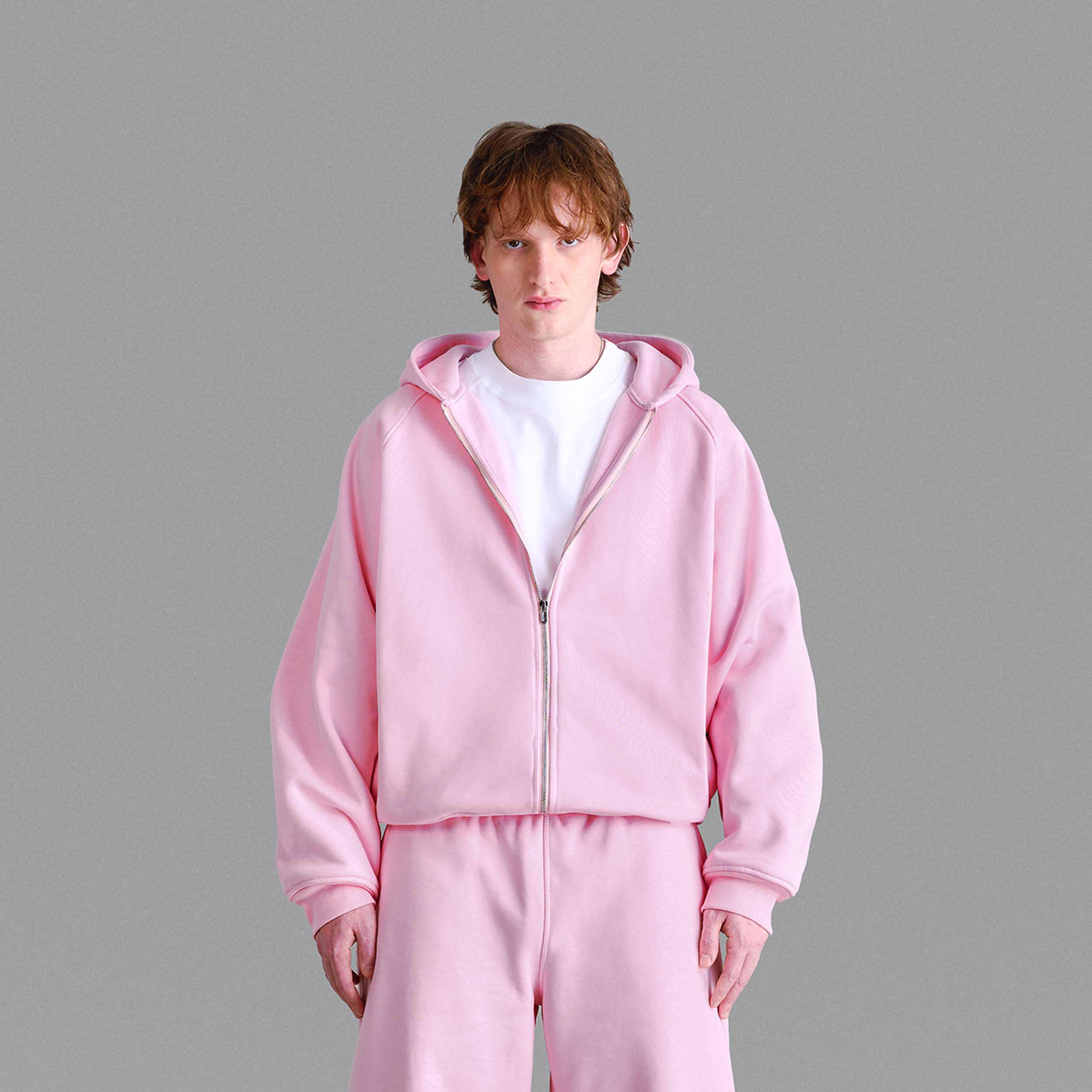 Felpa con cappuccio rosa baby premium da 500 g/m²