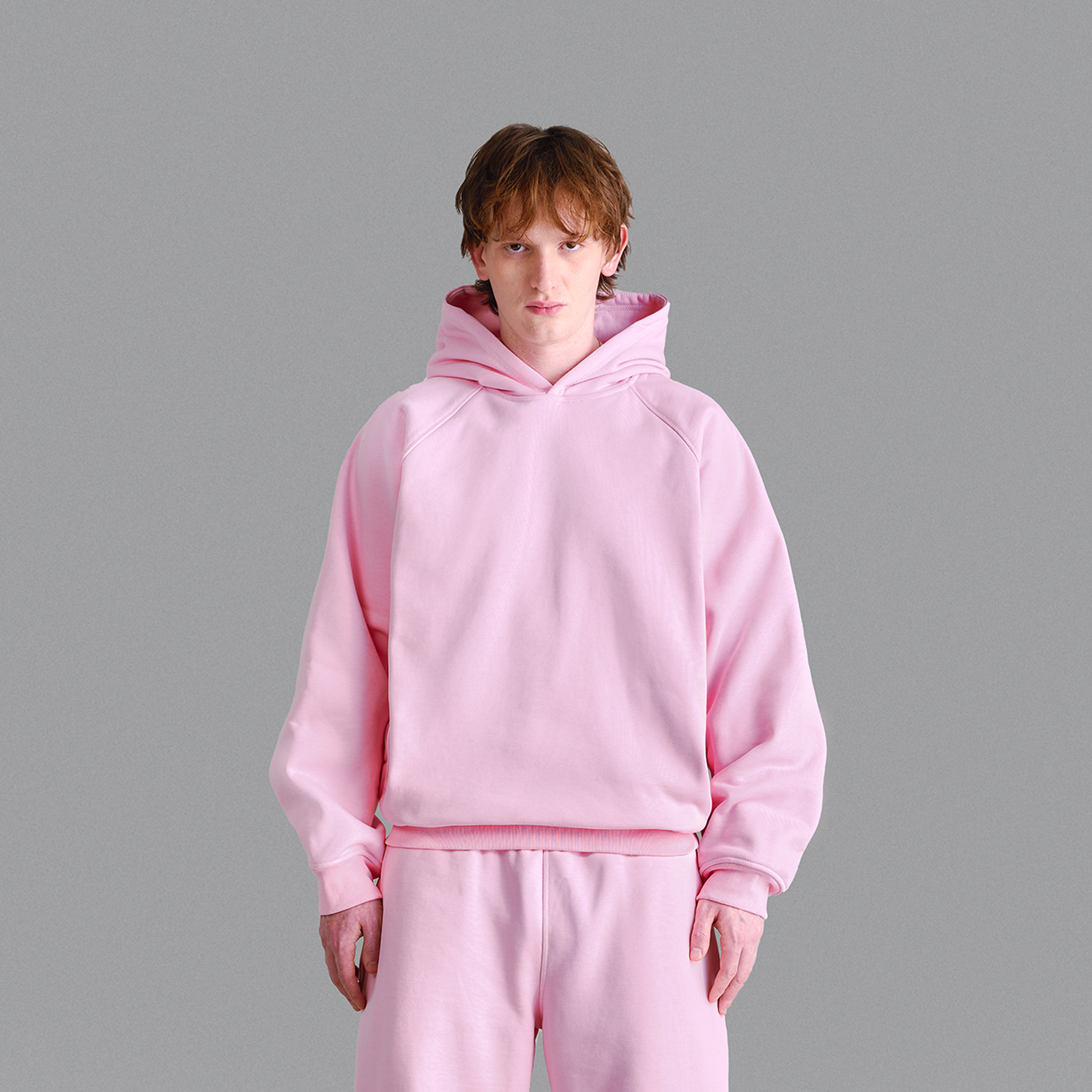 Felpa con cappuccio rosa baby premium da 500 g/m²