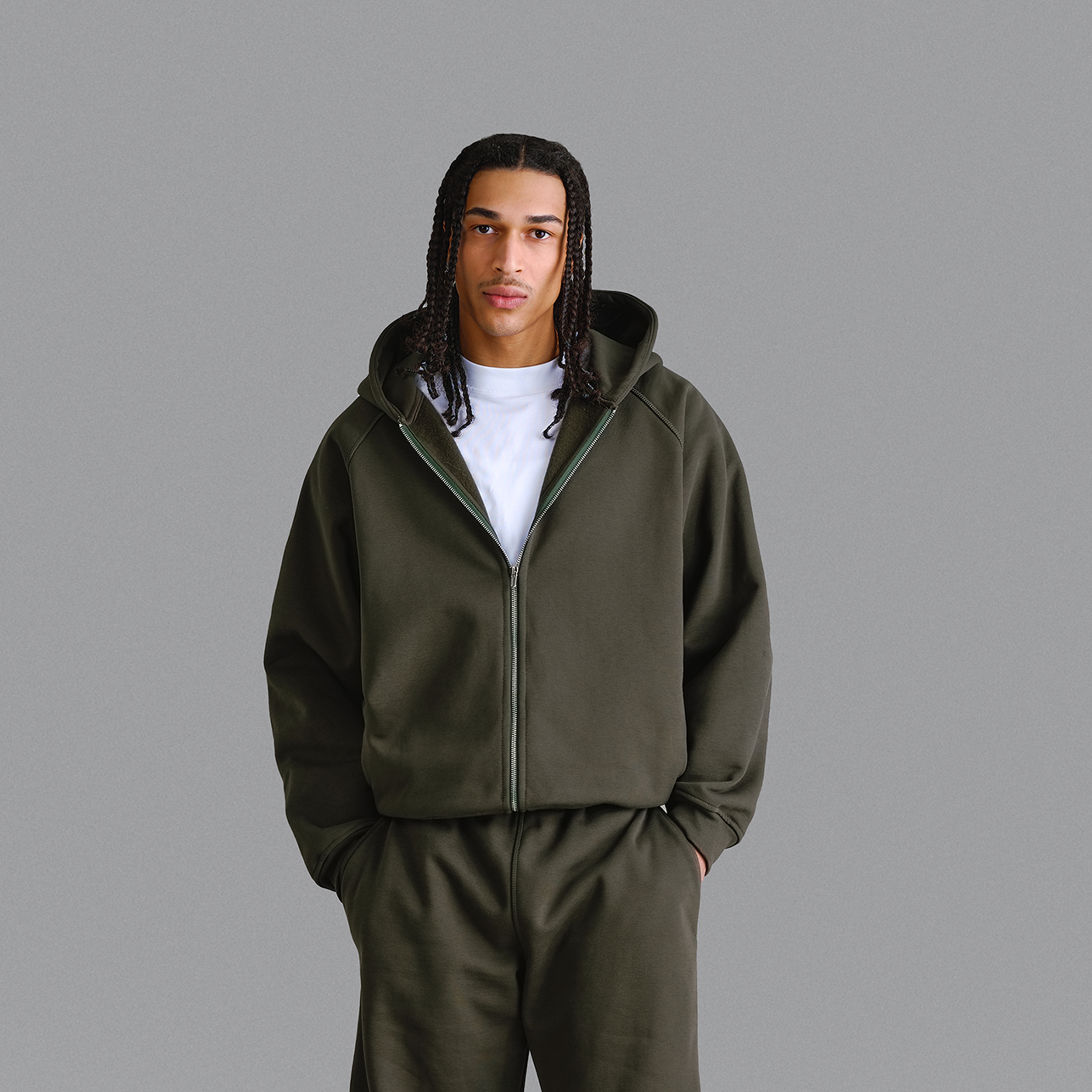 Premium 500gsm Military Green Zip Hoodie