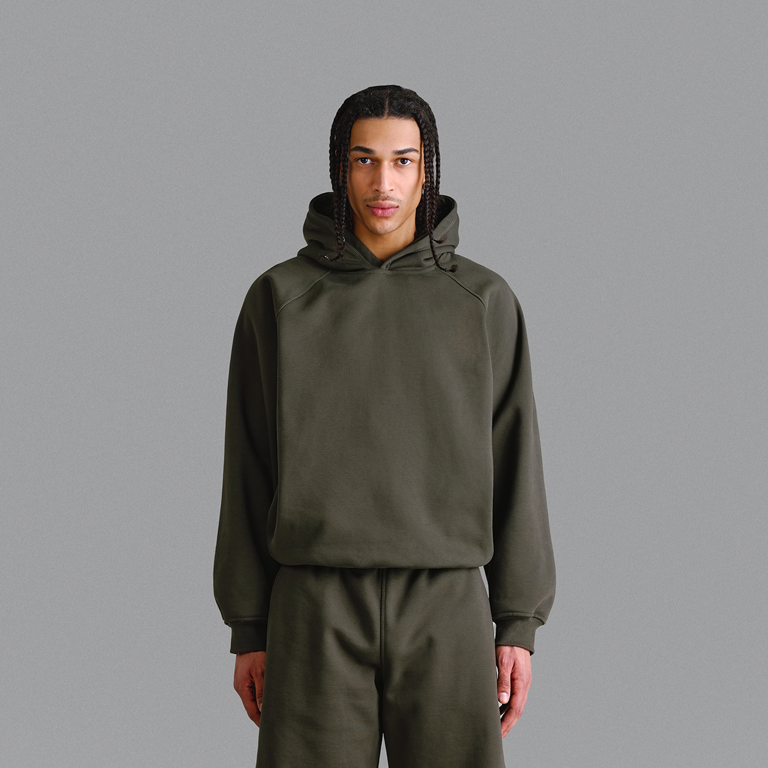 Felpa con cappuccio verde militare Premium da 500 g/m²